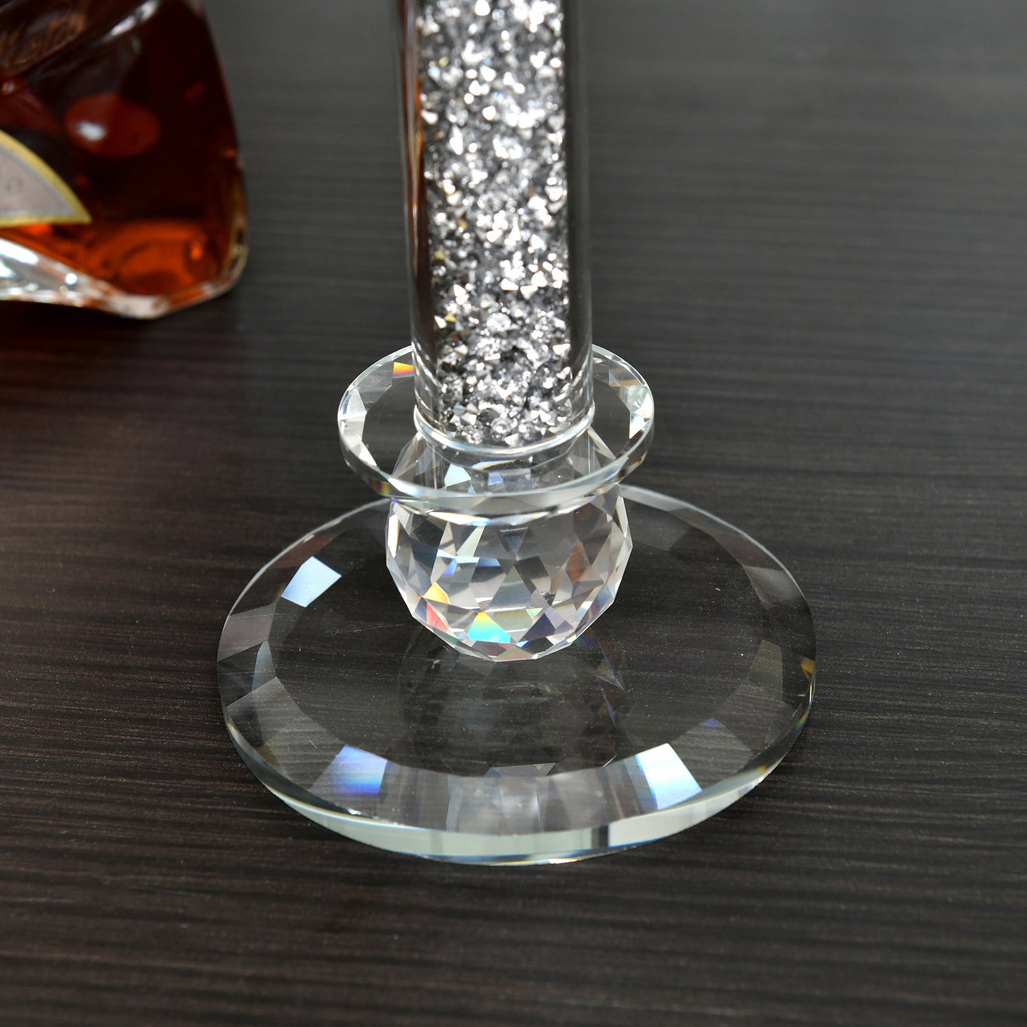 Furnings - Ambrose Exquisite 2 Candle Holder Set in Gift Box, Silver Crushed Diamonds Glass