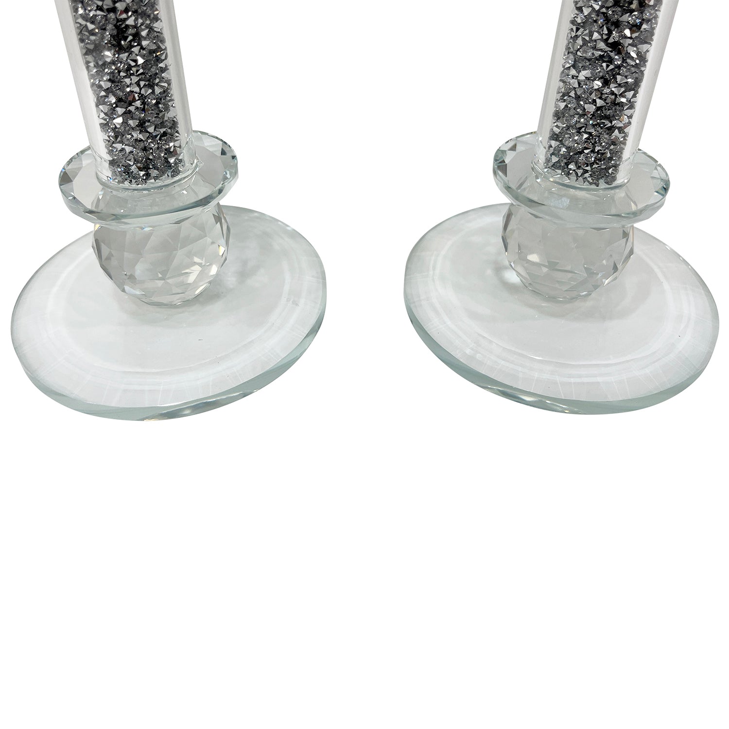 Furnings - Ambrose Exquisite 2 Candle Holder Set in Gift Box, Silver Crushed Diamonds Glass