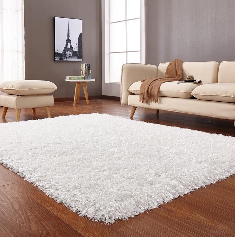 Furnings "Coral" Shag Area Rug High Pile in White  - 7'L x 5'W x 1"H