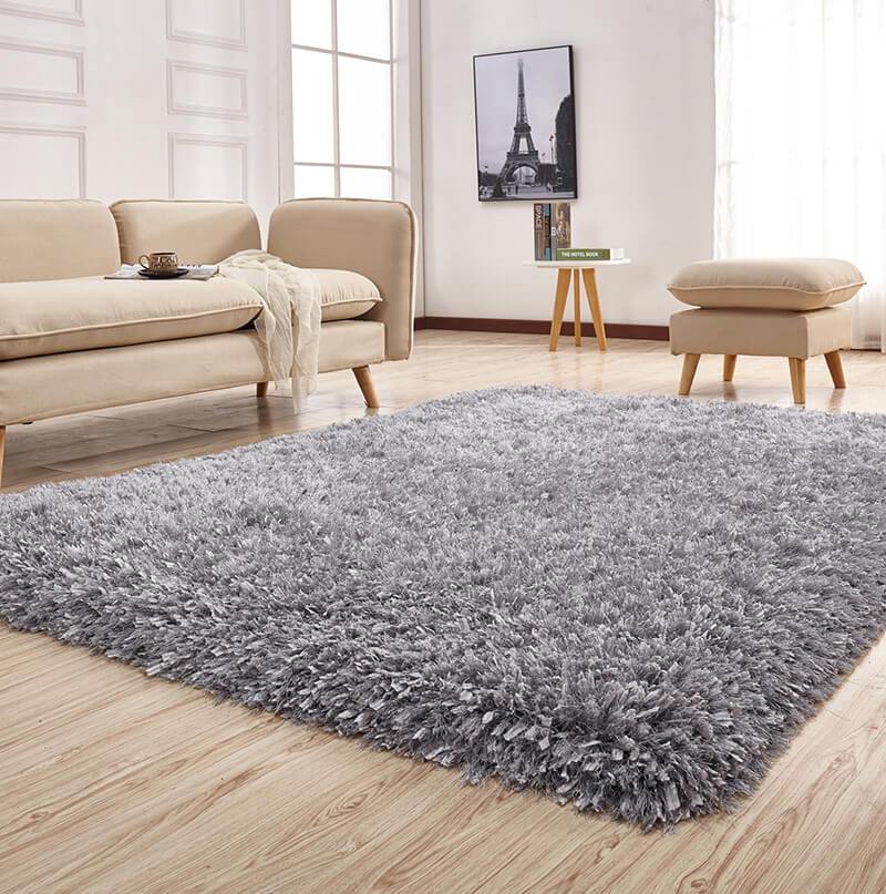 Furnings "Coral" Platinum Shag Area Rug High Pile - 7'L x 5'W x 1"H