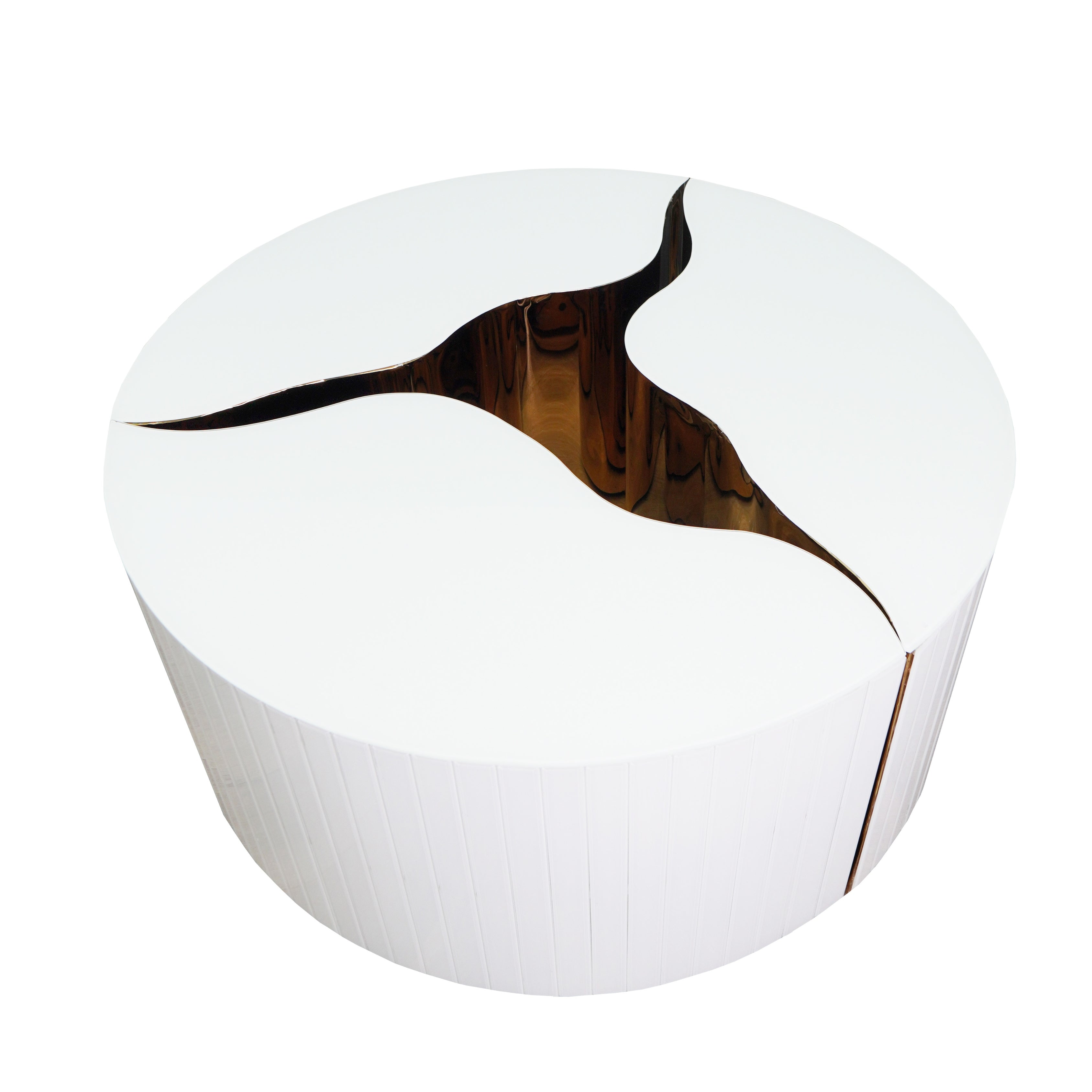 Furnings - Unique 3-Piece Round Coffee Table Set in White and Gold Modern Design