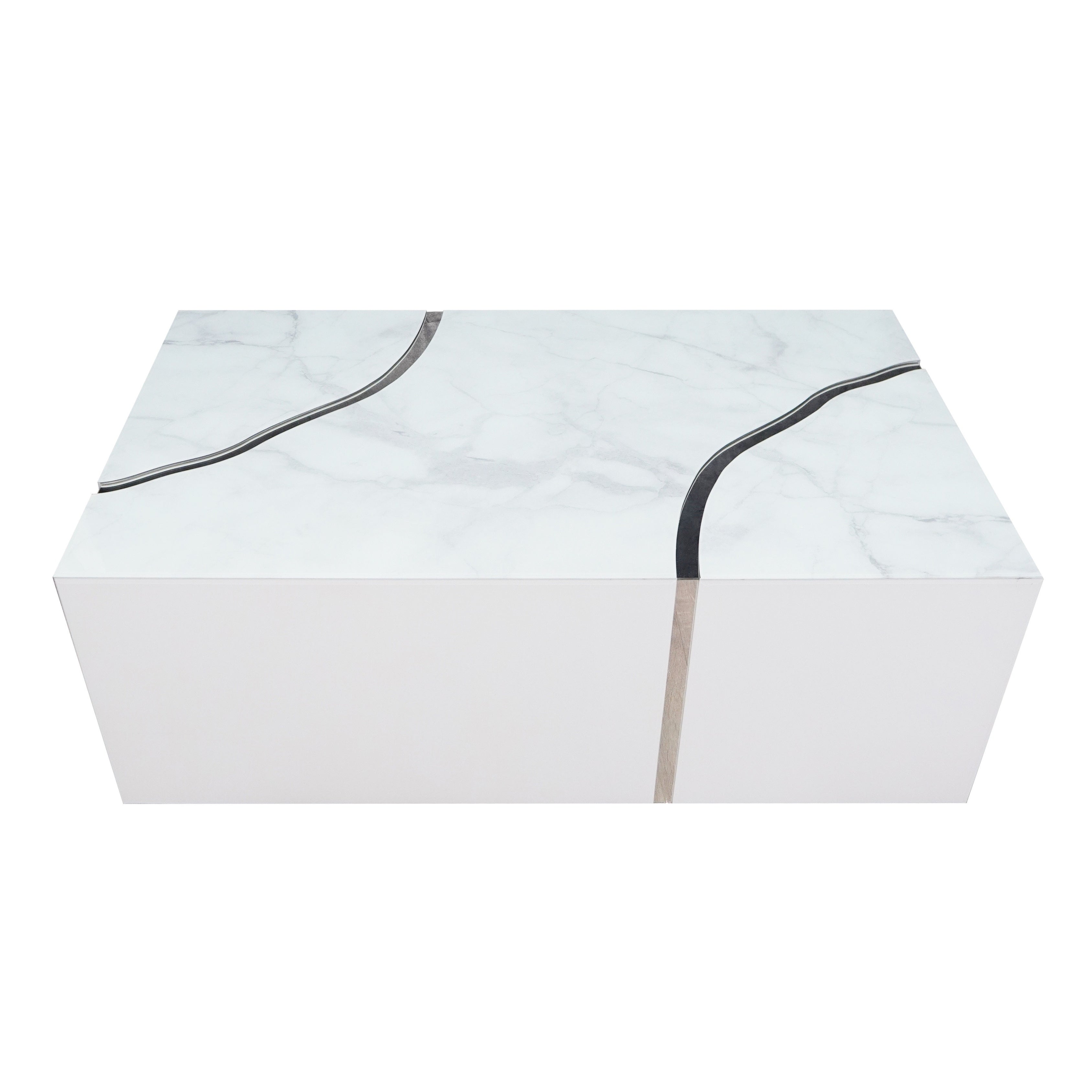 Furnings - Modern Rectangular Coffee Table in Shiny White Design with Silver Accent