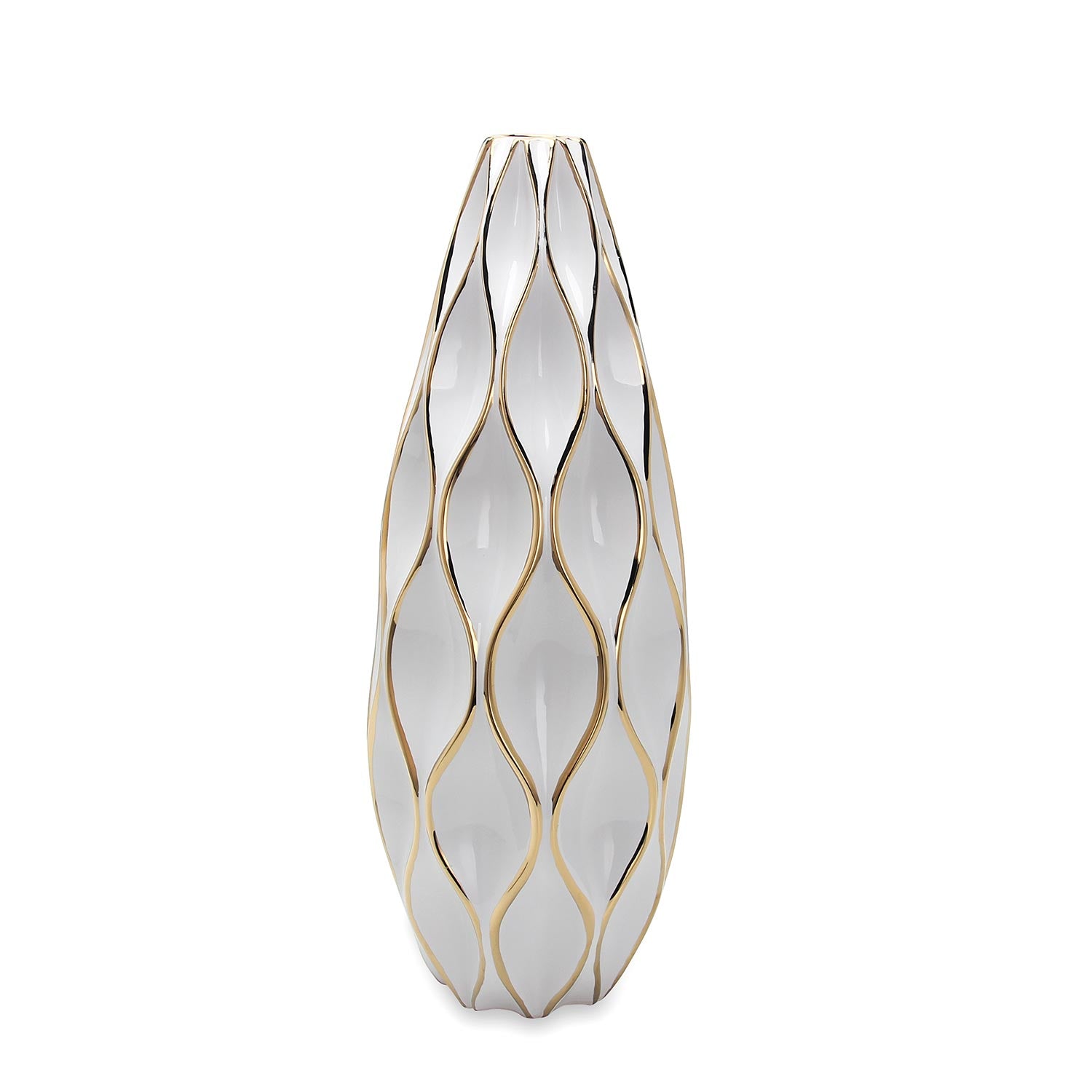 Furnings - Elegant White Ceramic Vase with Gold Accents