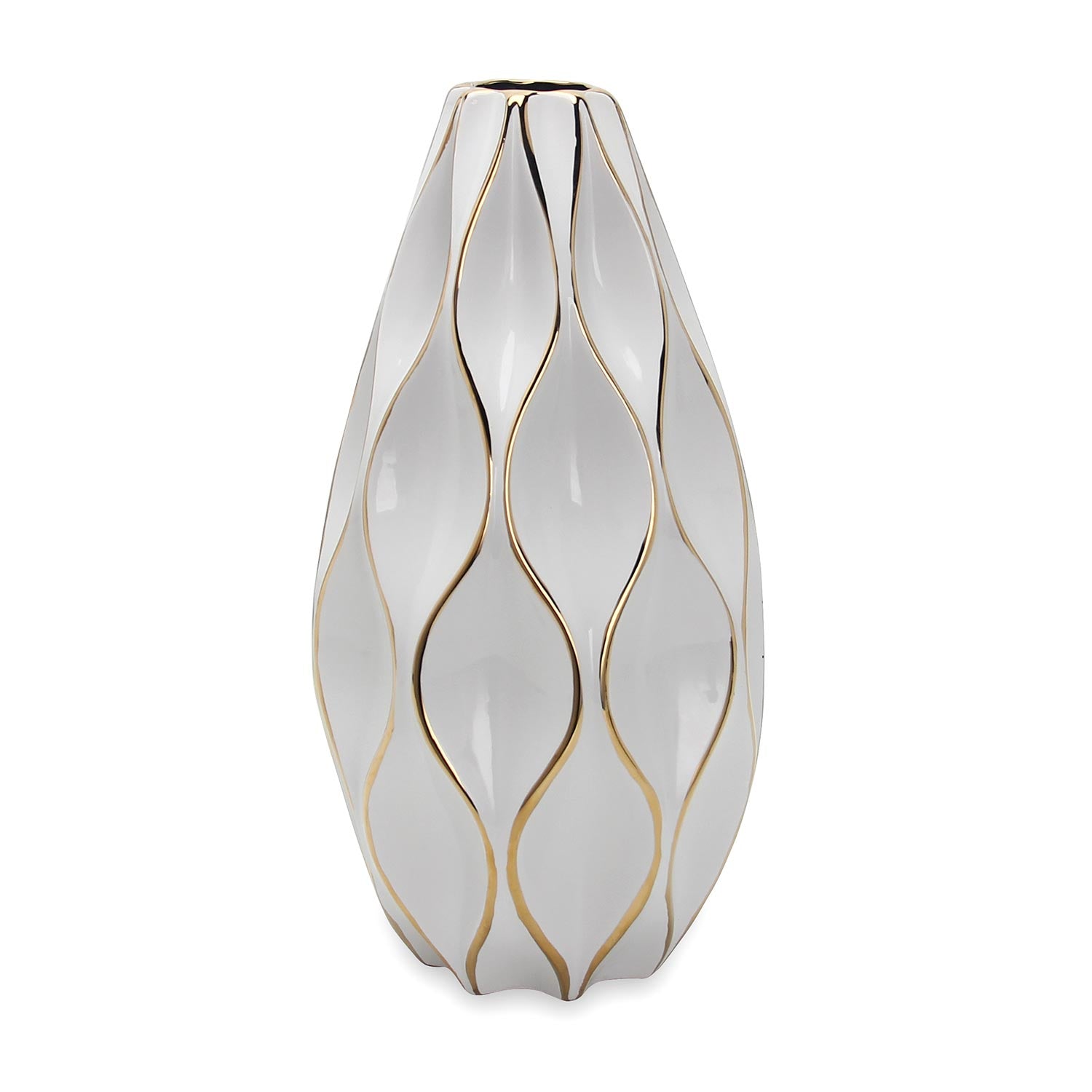 Furnings Elegant White Ceramic Vase with Gold Accents - Timeless Home Decor - Large