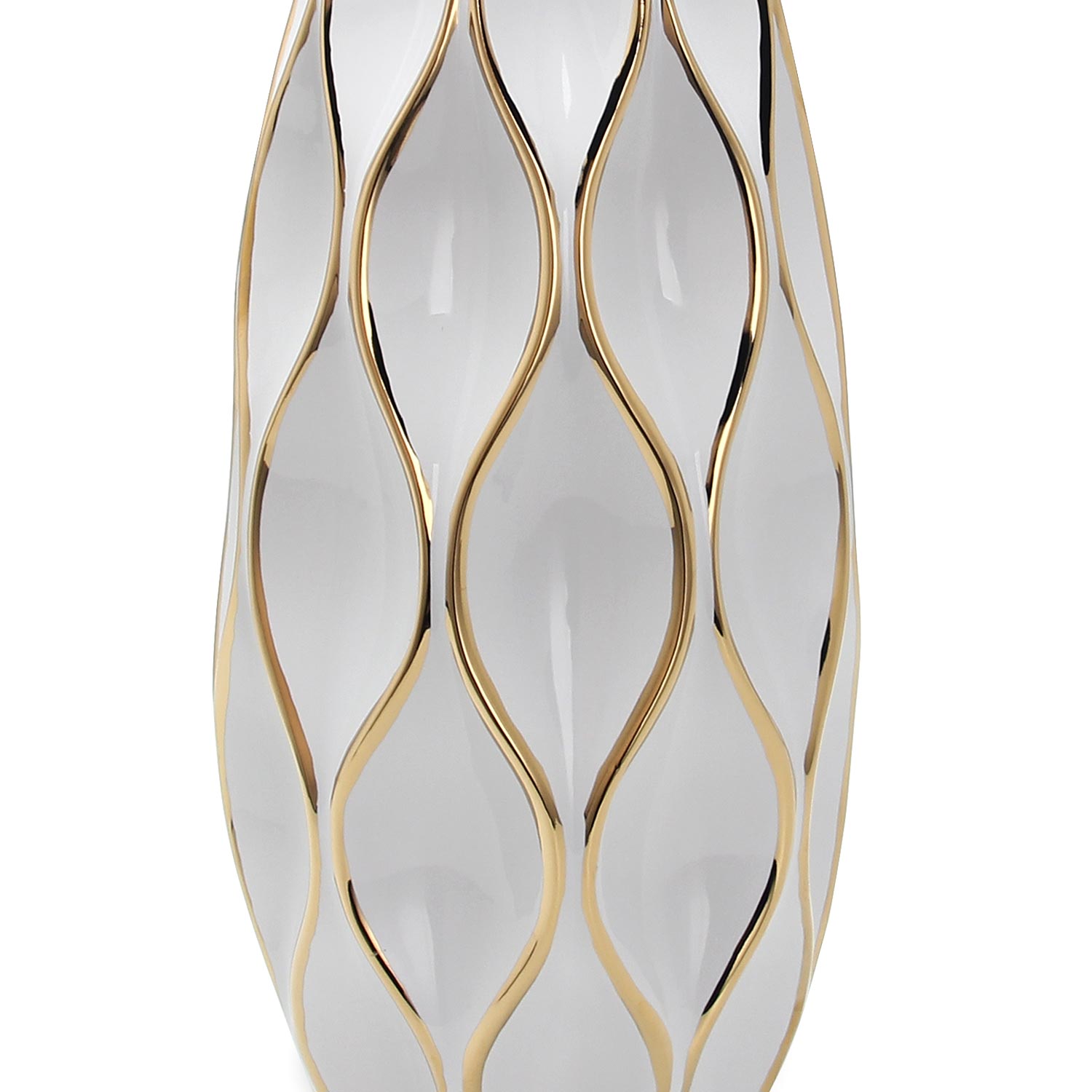 Furnings Elegant White Ceramic Vase with Gold Accents - Timeless Home Decor - Large