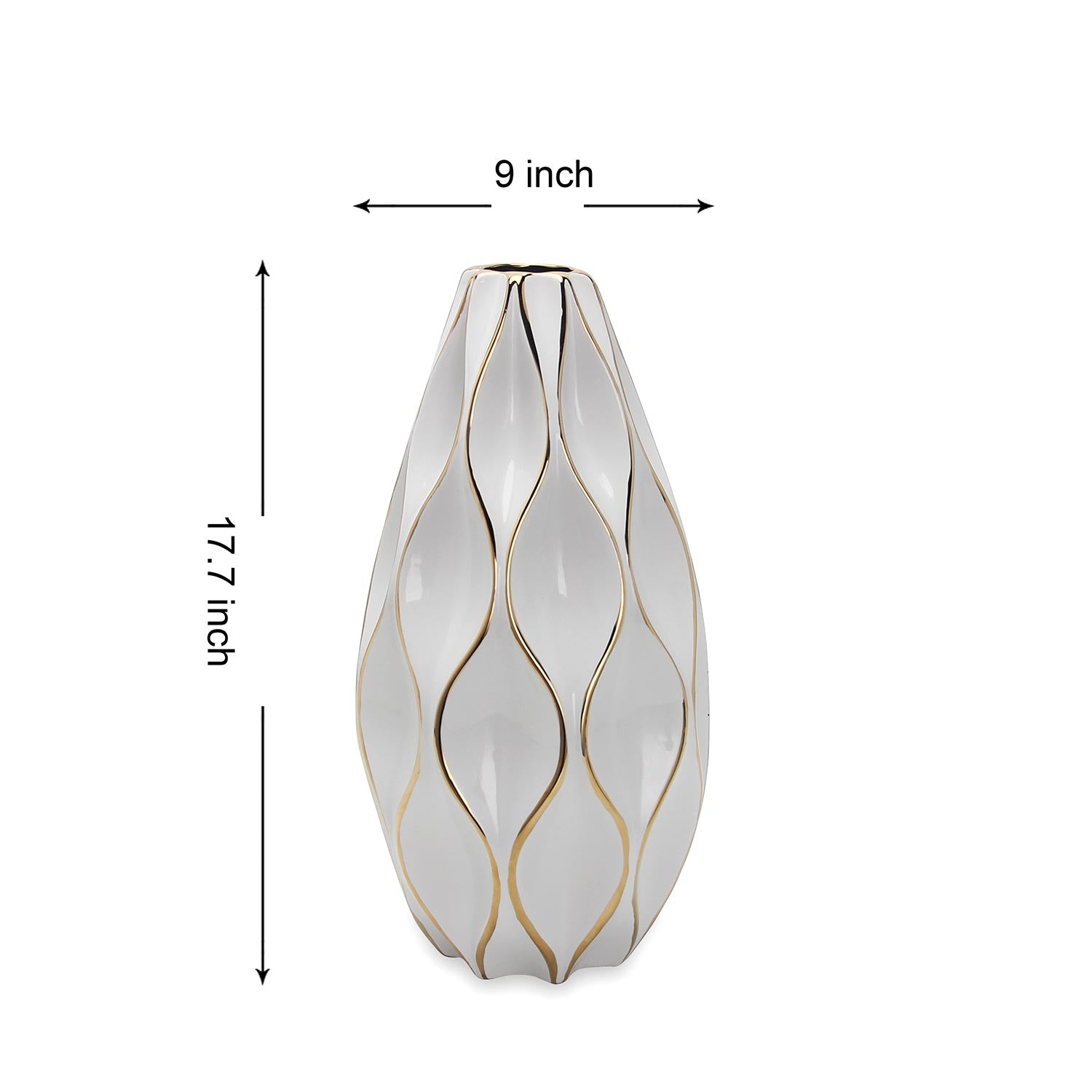 Furnings Elegant White Ceramic Vase with Gold Accents - Timeless Home Decor - Large