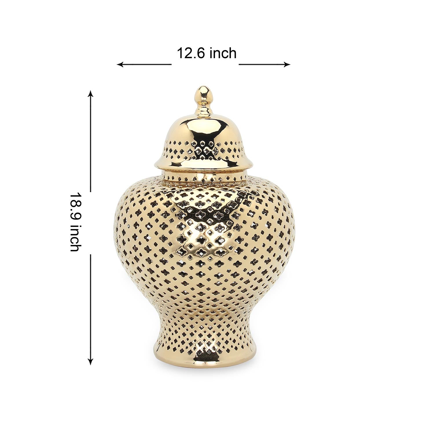 Furnings Stylish Gold Ceramic Ginger Jar with Decorative Design - Large