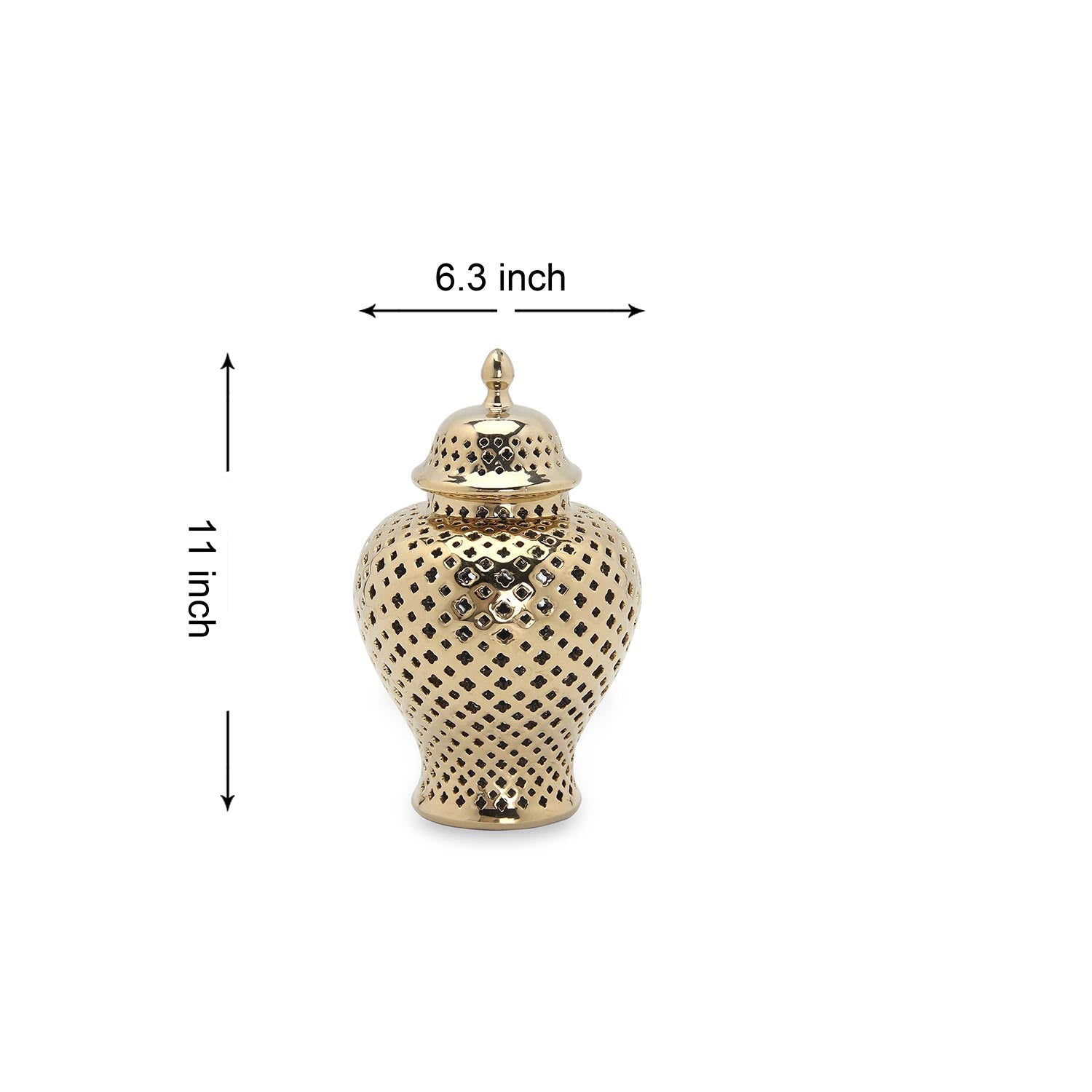 Furnings Stylish Gold Ceramic Ginger Jar with Decorative Design - Large