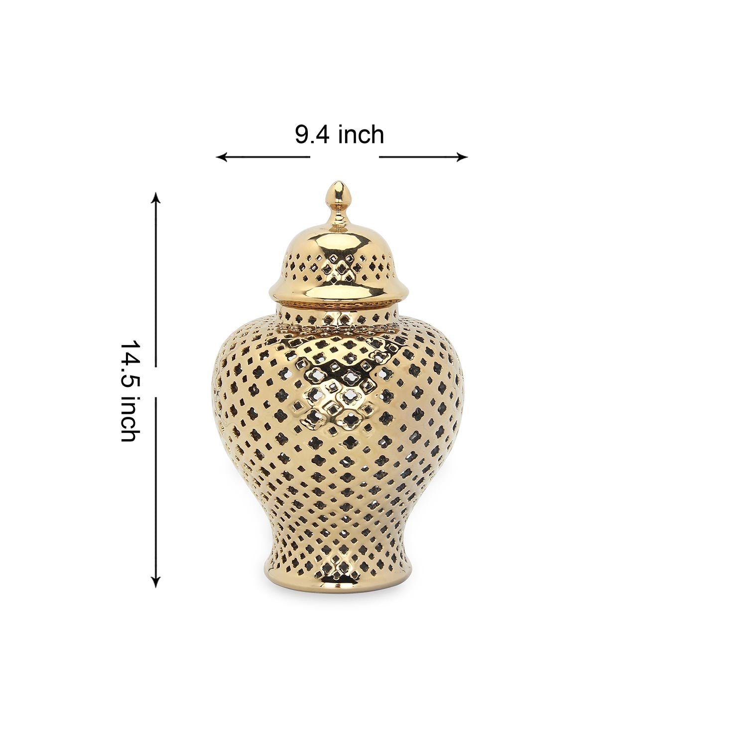 Furnings Stylish Gold Ceramic Ginger Jar with Decorative Design - Medium