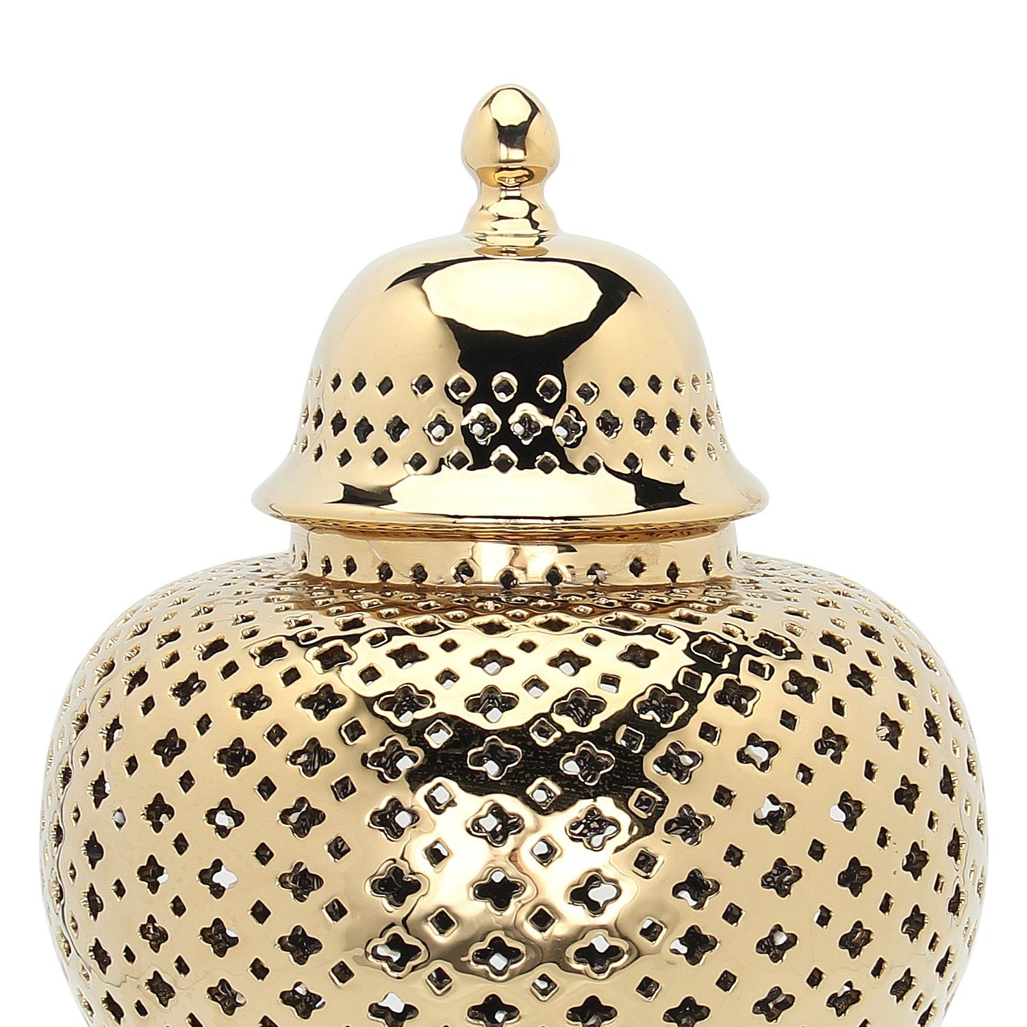 Furnings Stylish Gold Ceramic Ginger Jar with Decorative Design - Medium