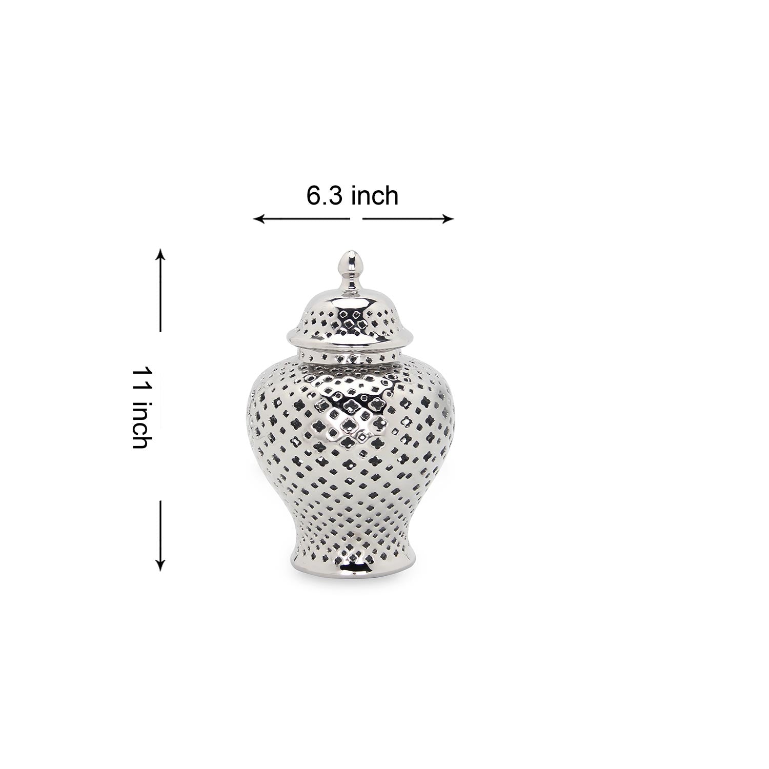 Furnings Stylish Silver Ceramic Ginger Jar with Decorative Design - Large