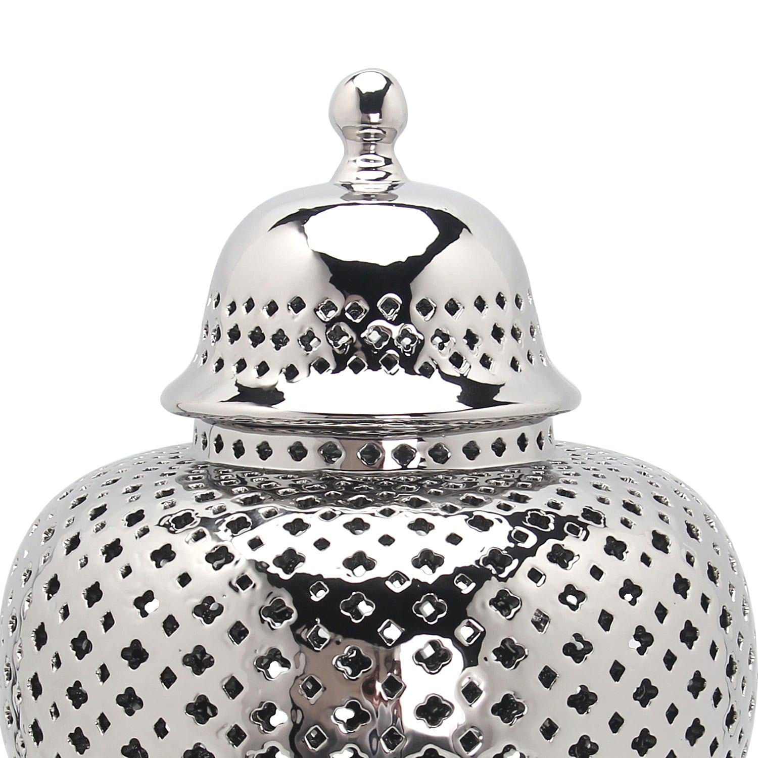 Furnings Stylish Silver Ceramic Ginger Jar with Decorative Design - Large