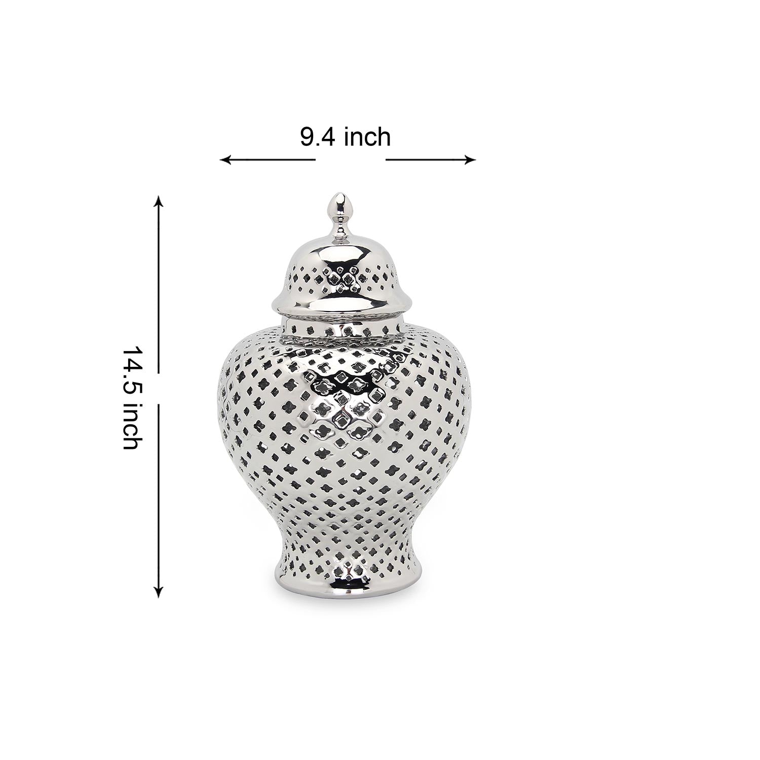 Furnings Stylish Silver Ceramic Ginger Jar with Decorative Design - Medium