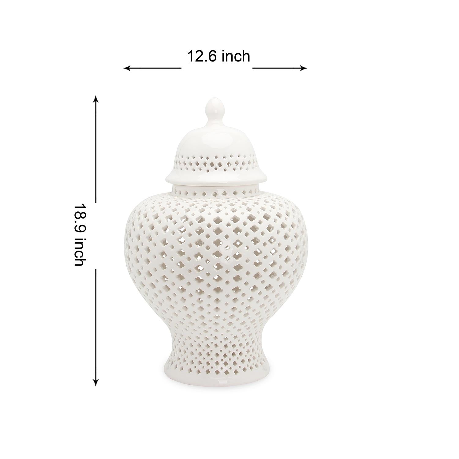 Furnings Stylish White Ceramic Ginger Jar with Decorative Design - Large