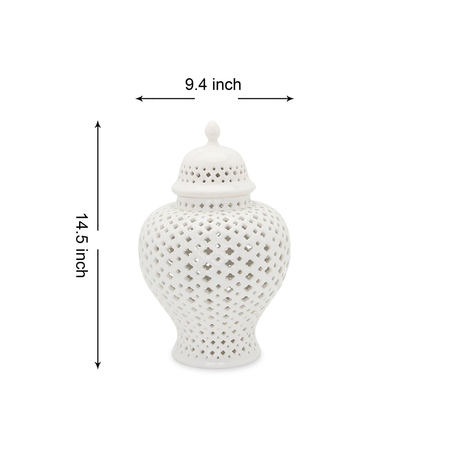 Furnings Stylish White Ceramic Ginger Jar with Decorative Design - Large