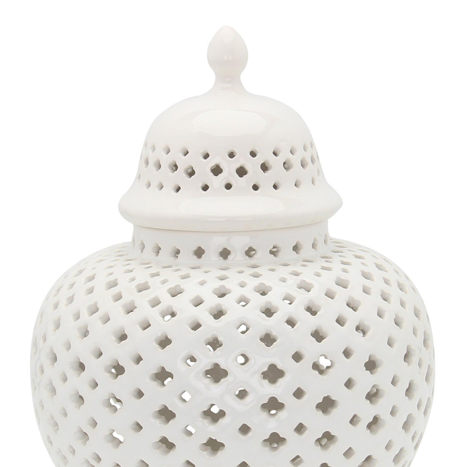 Furnings Stylish White Ceramic Ginger Jar with Decorative Design - Large