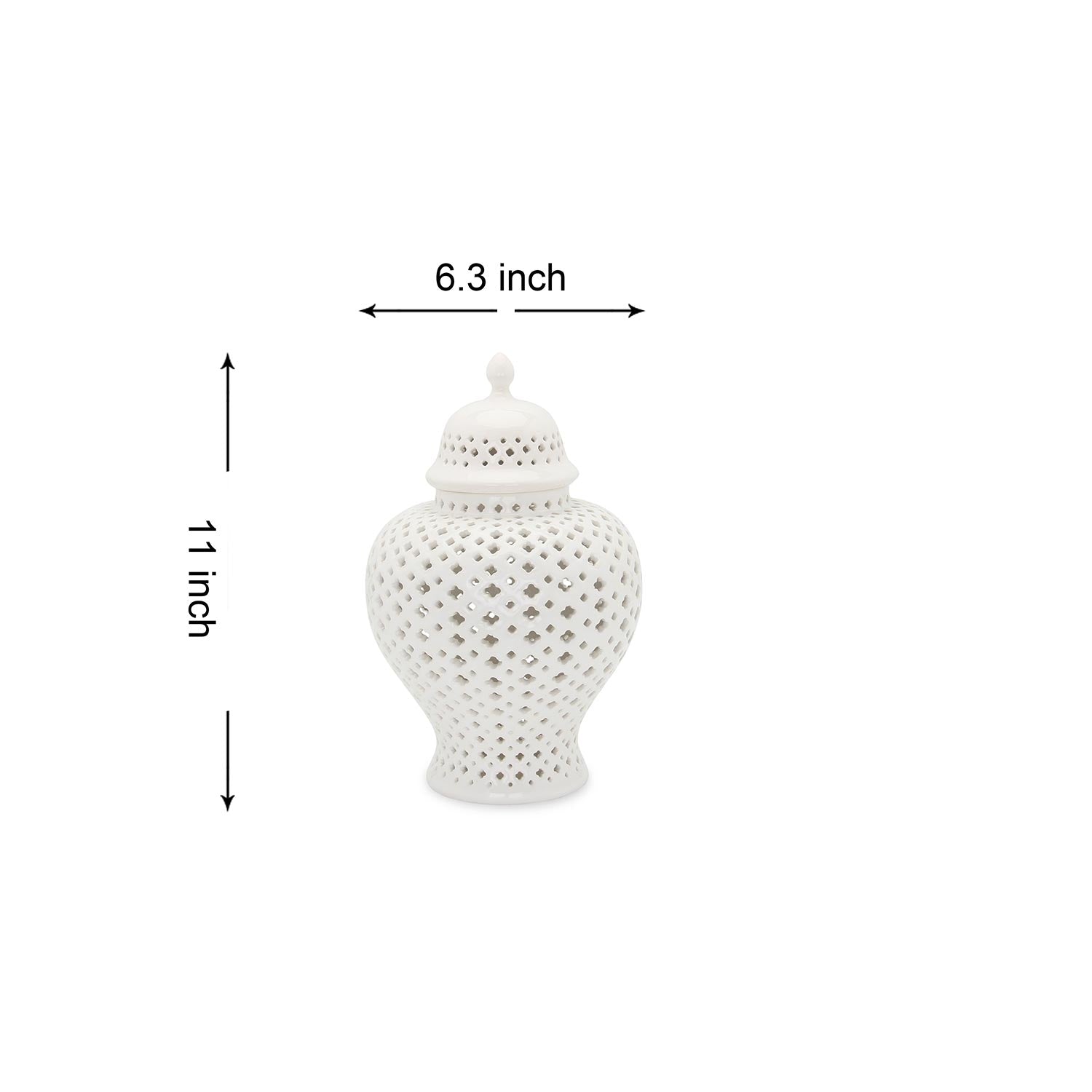 Furnings Stylish White Ceramic Ginger Jar with Decorative Design - Medium