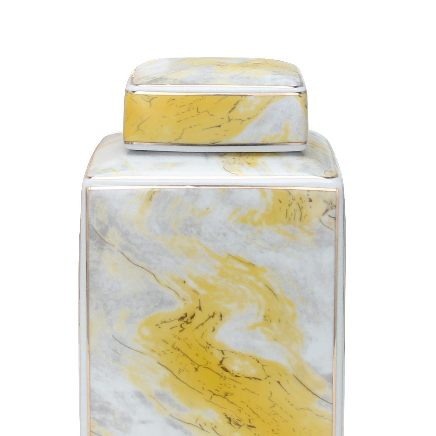 Furnings Square Ceramic Jar with Gold and Gray Marble Design - Large