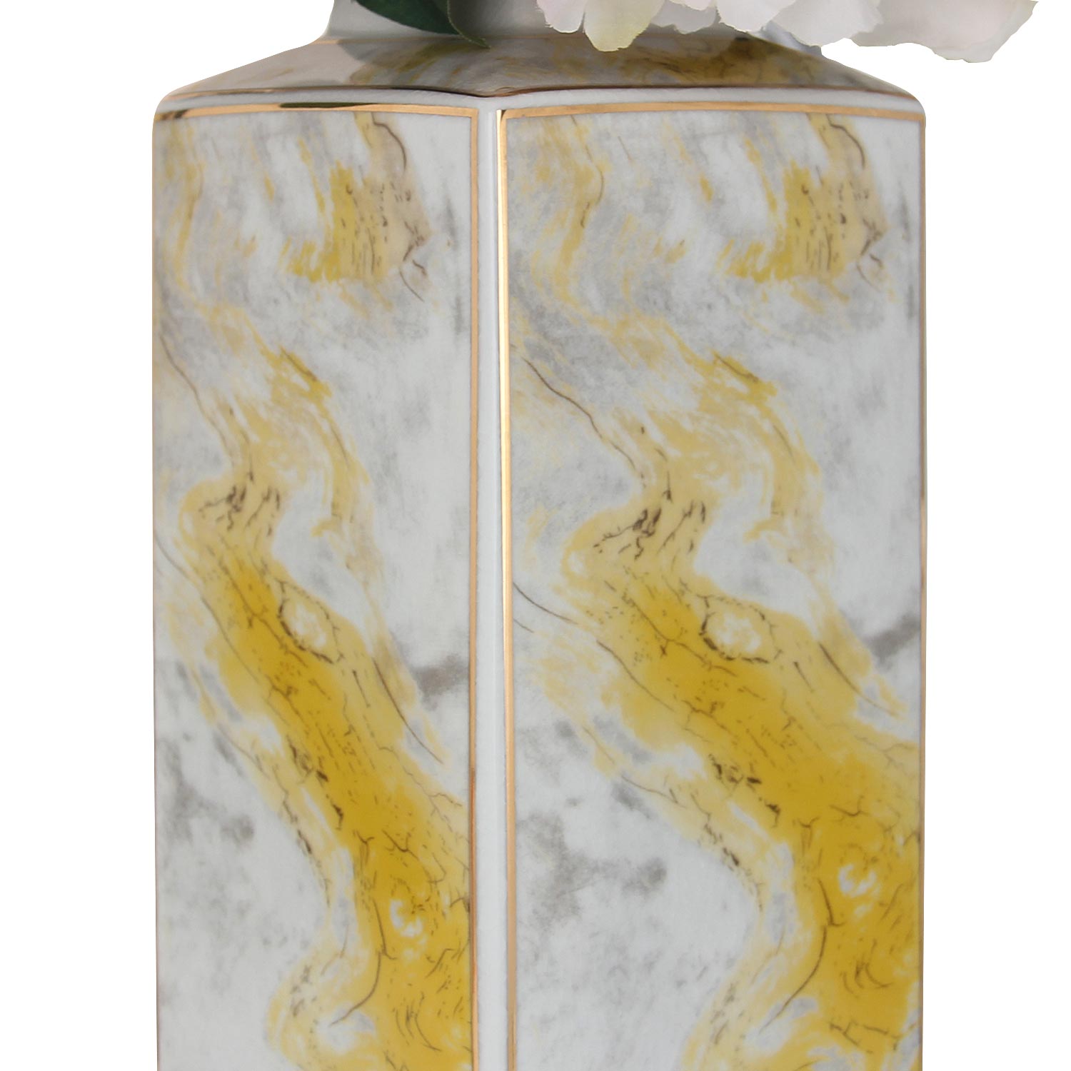 Furnings Square Ceramic Jar with Gold and Gray Marble Design - Large