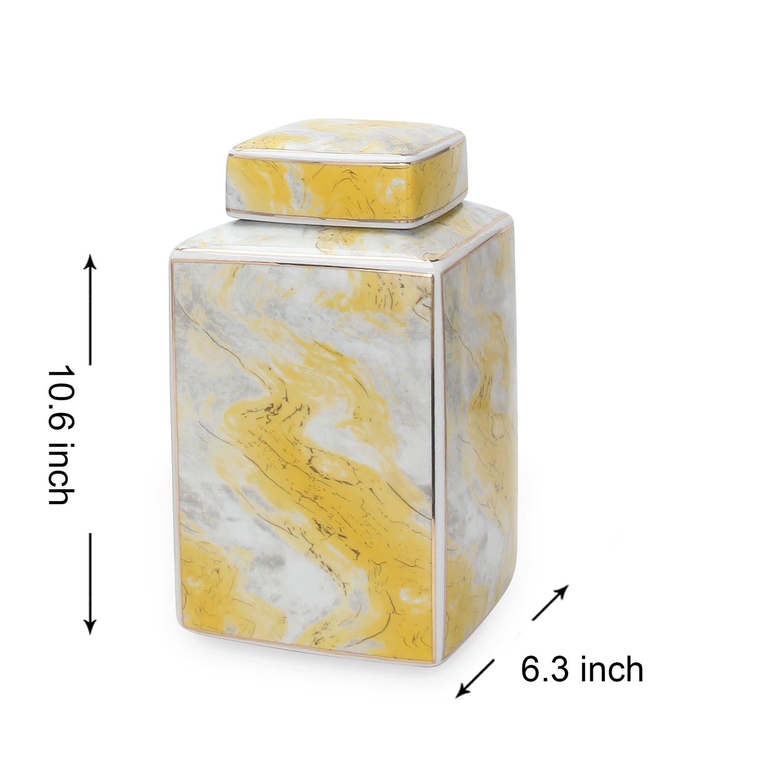 Furnings Square Ceramic Jar with Gold and Gray Marble Design - Large