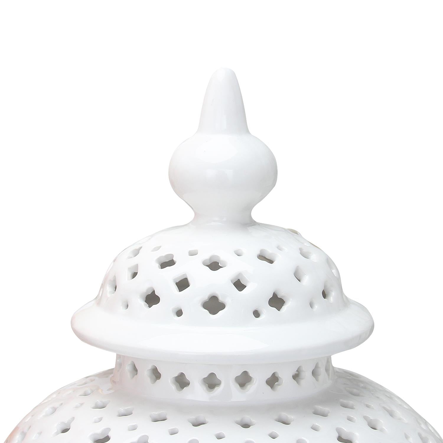 Furnings White Ceramic Ginger Jar Vase with Decorative Design and Removable Lid - Large