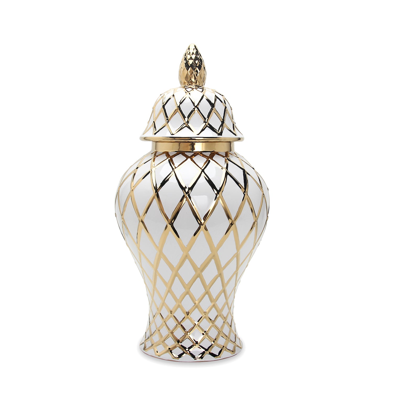 Furnings - White and Gold Ceramic Decorative Ginger Jar