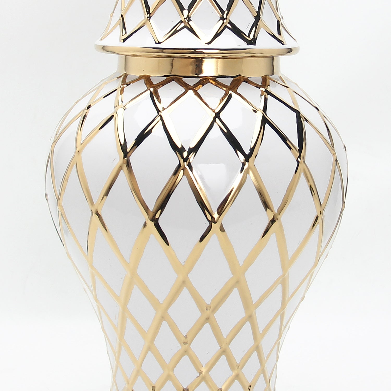 Furnings White and Gold Ceramic Decorative Ginger Jar - Large