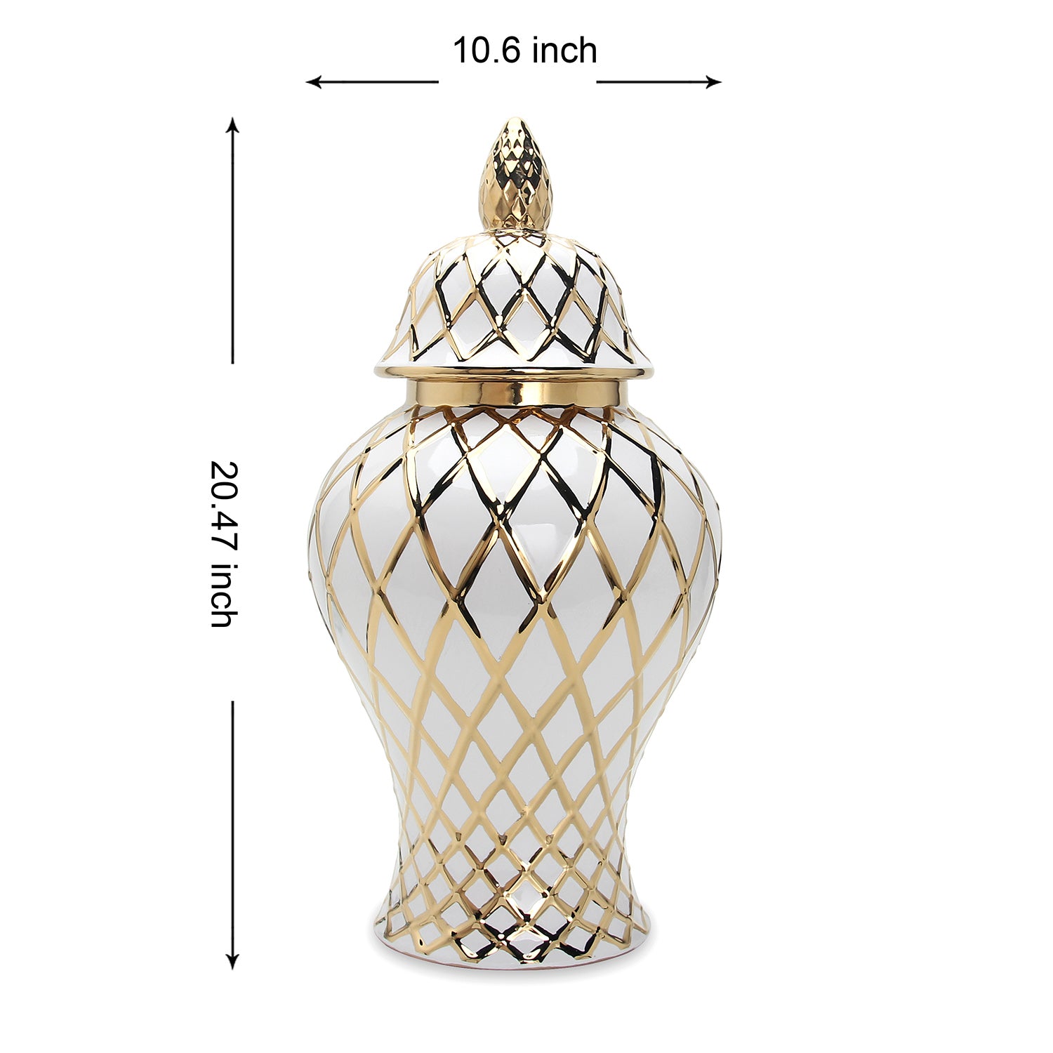 Furnings White and Gold Ceramic Decorative Ginger Jar - Large