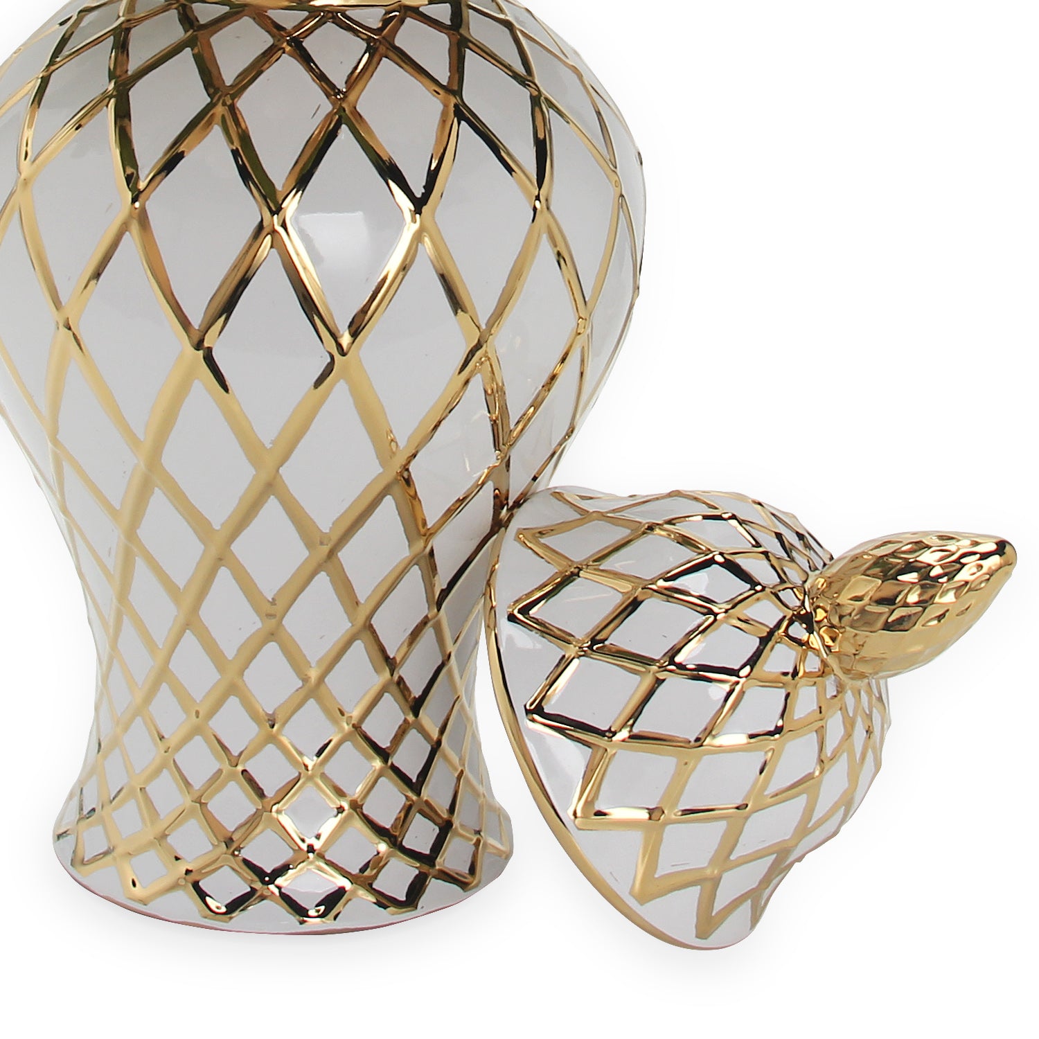 Furnings - White and Gold Ceramic Decorative Ginger Jar