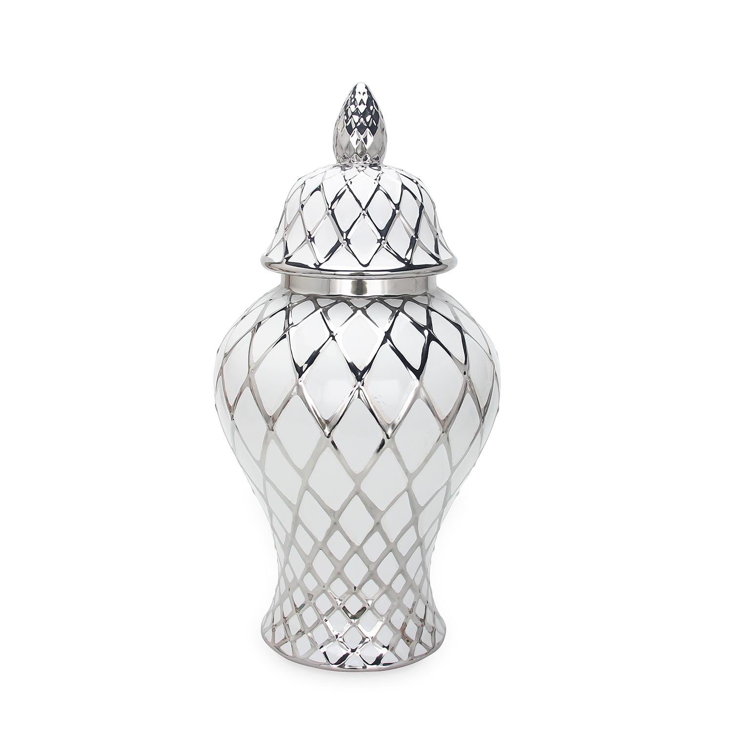 Furnings - White and Silver Ceramic Decorative Jar