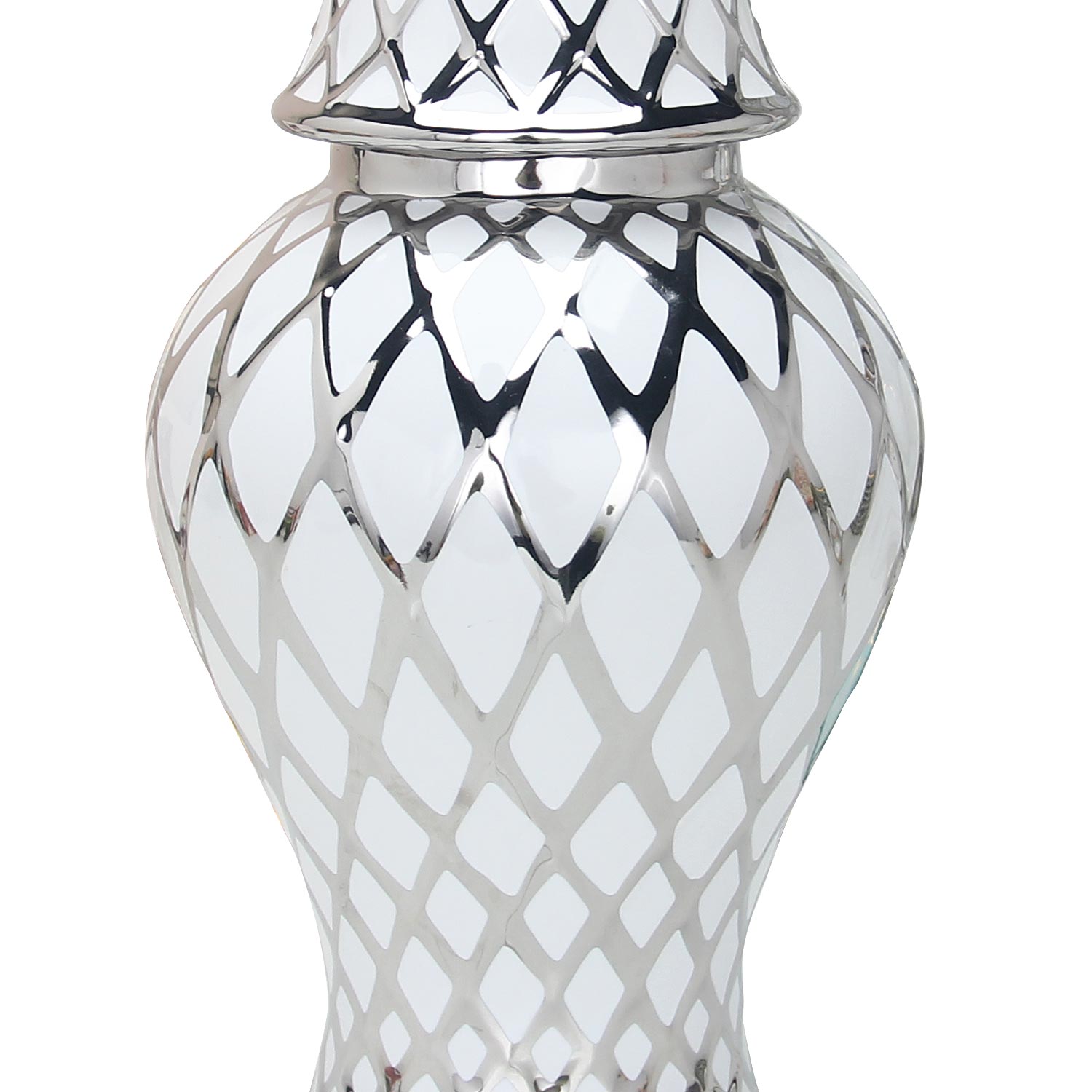 Furnings White and Silver Ceramic Decorative Jar - Large