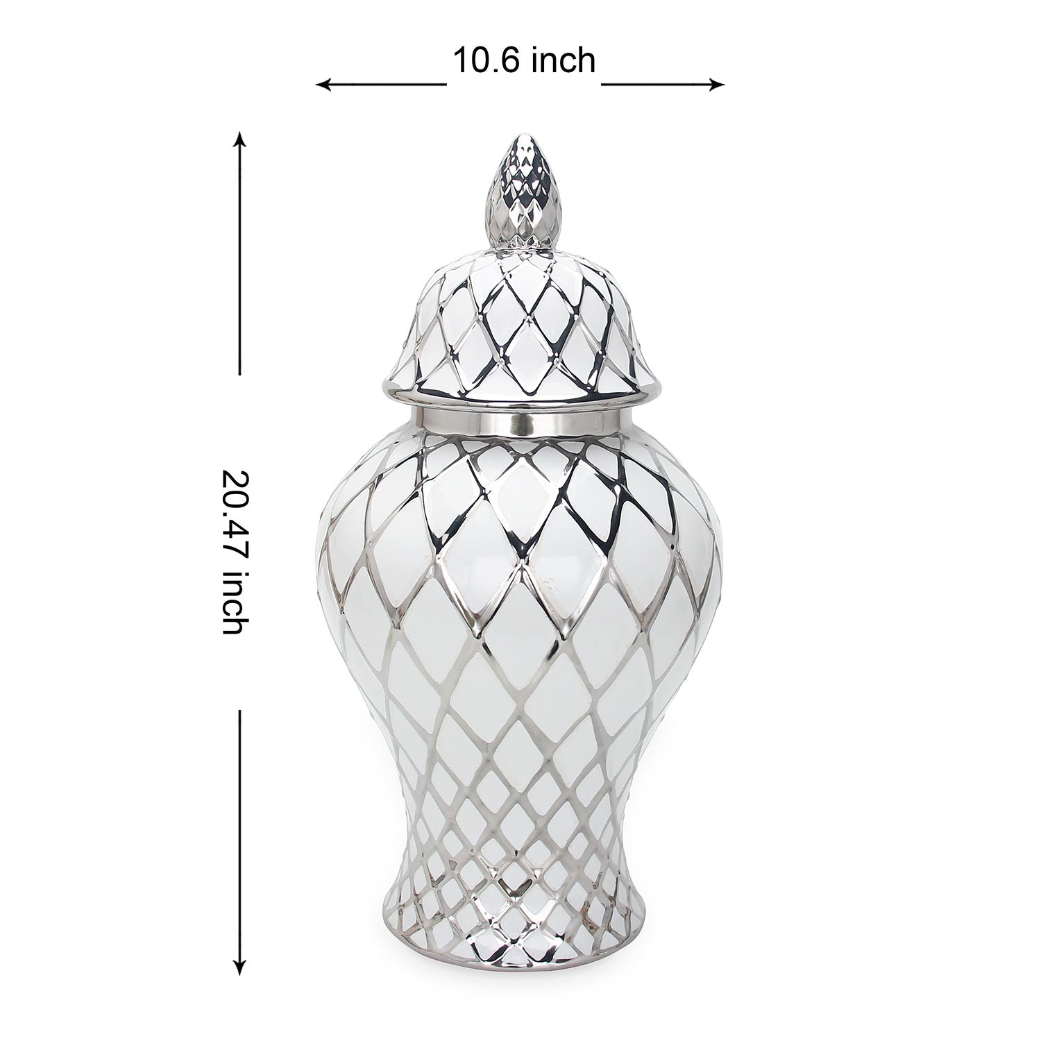 Furnings White and Silver Ceramic Decorative Jar - Large