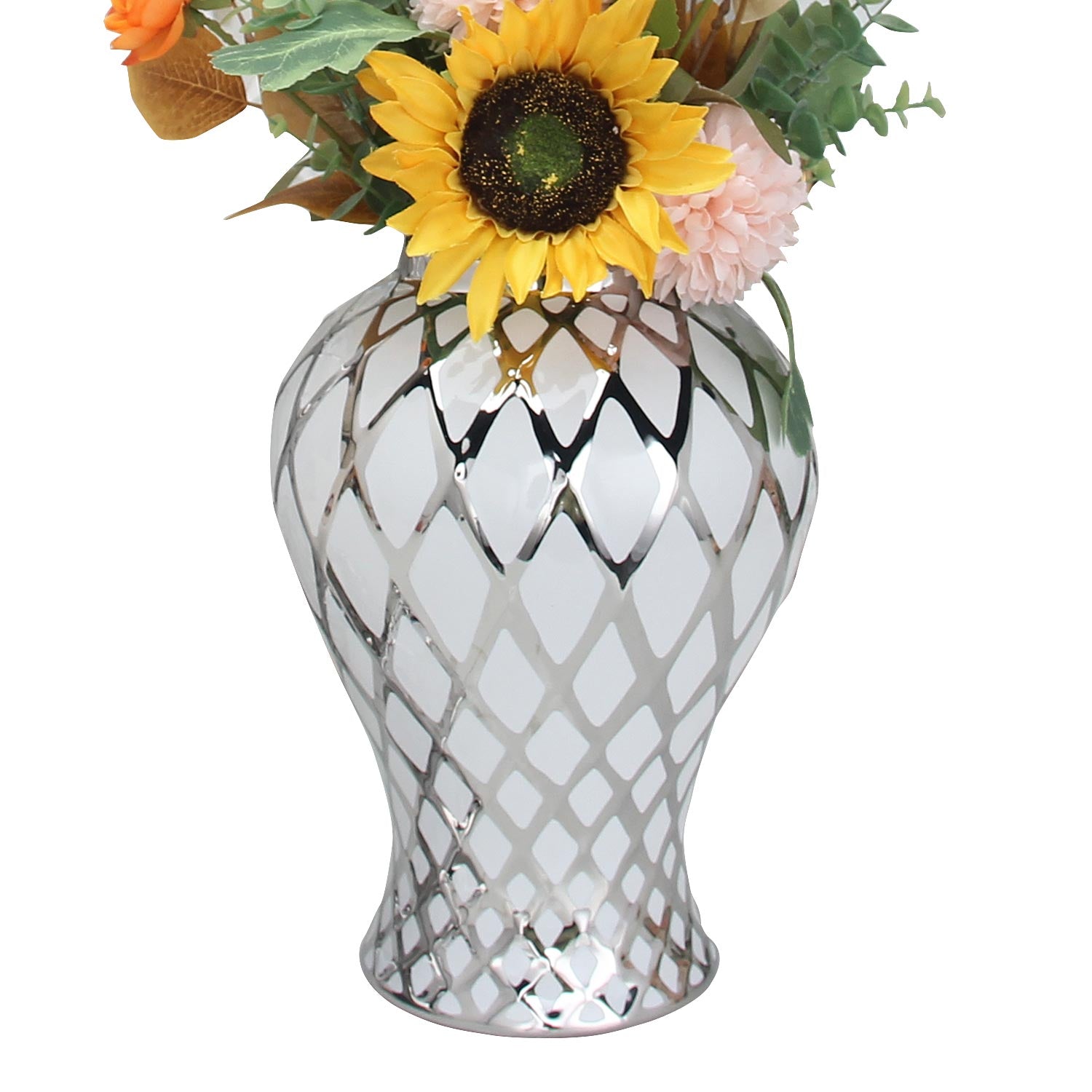 Furnings - White and Silver Ceramic Decorative Jar