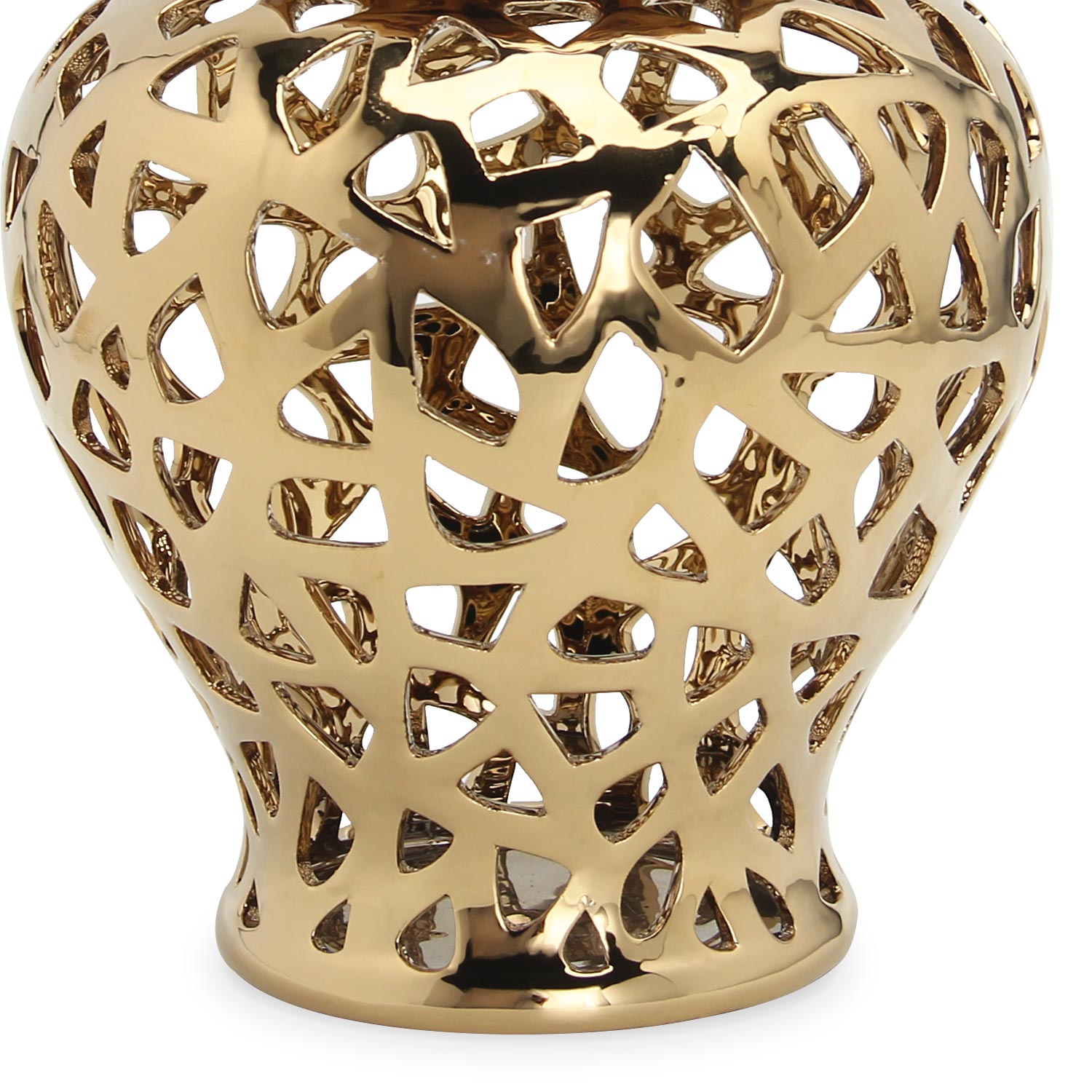 Furnings Gold Ceramic Ginger Jar Vase with Decorative Design and Removable Lid - Large