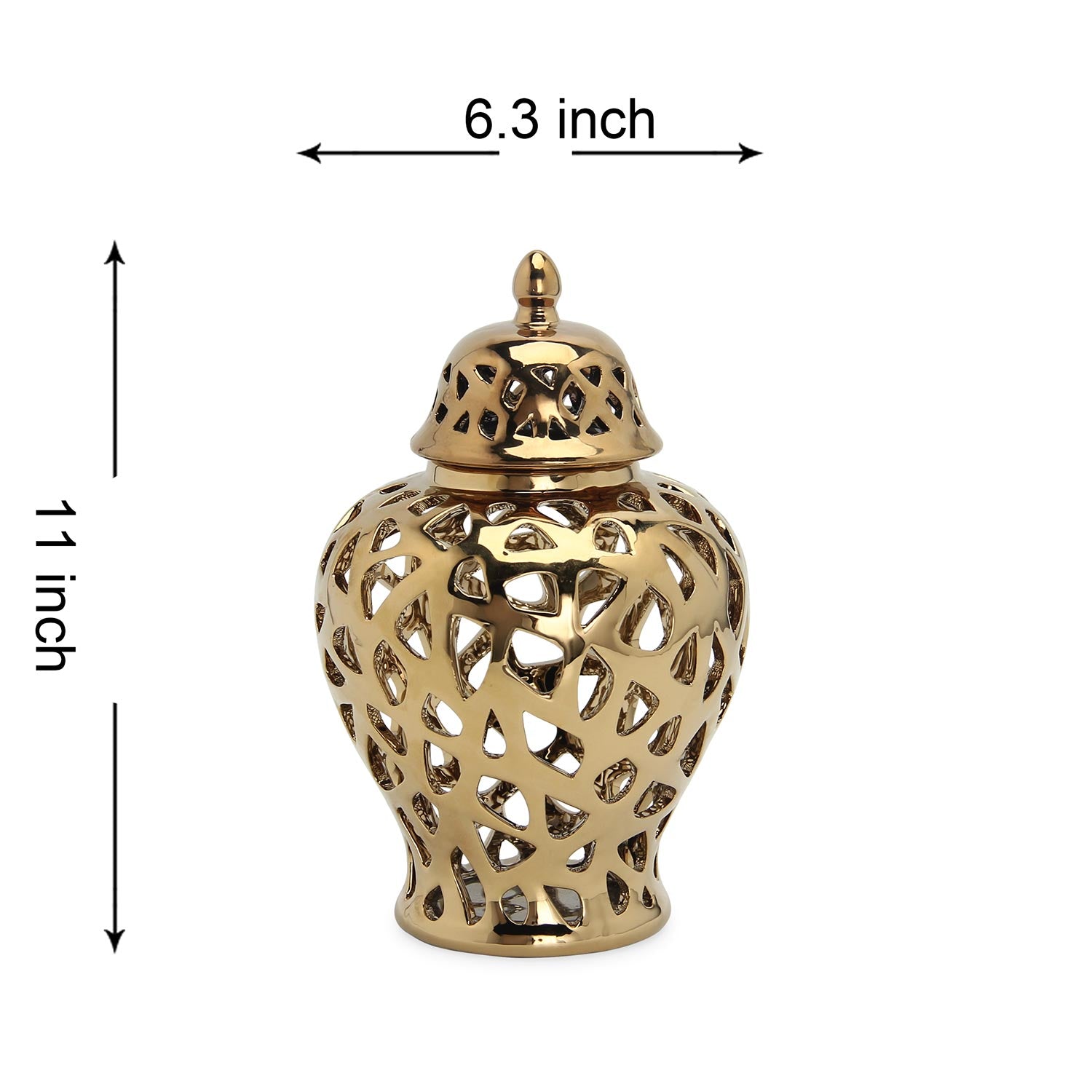 Furnings Gold Ceramic Ginger Jar Vase with Decorative Design and Removable Lid - Large