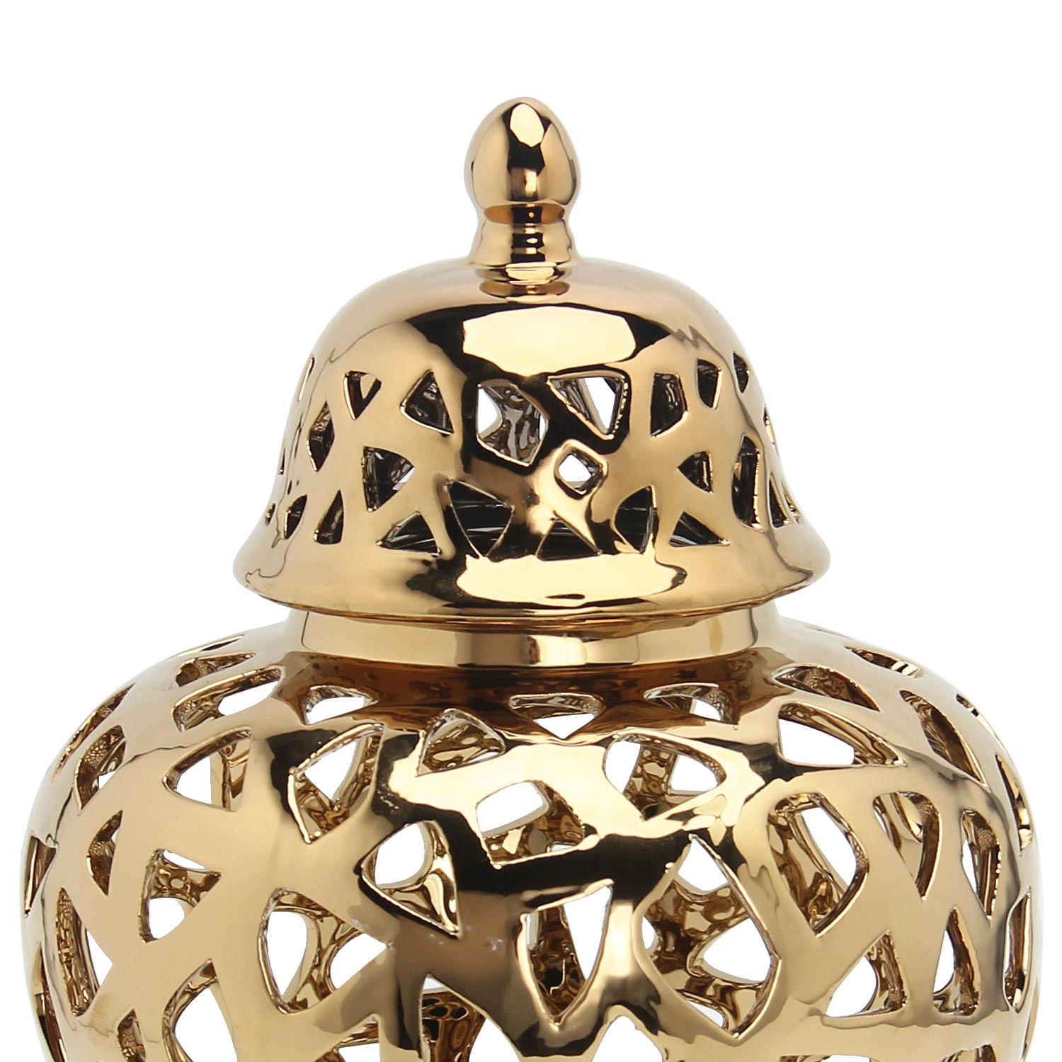 Furnings Gold Ceramic Ginger Jar Vase with Decorative Design and Removable Lid - Small