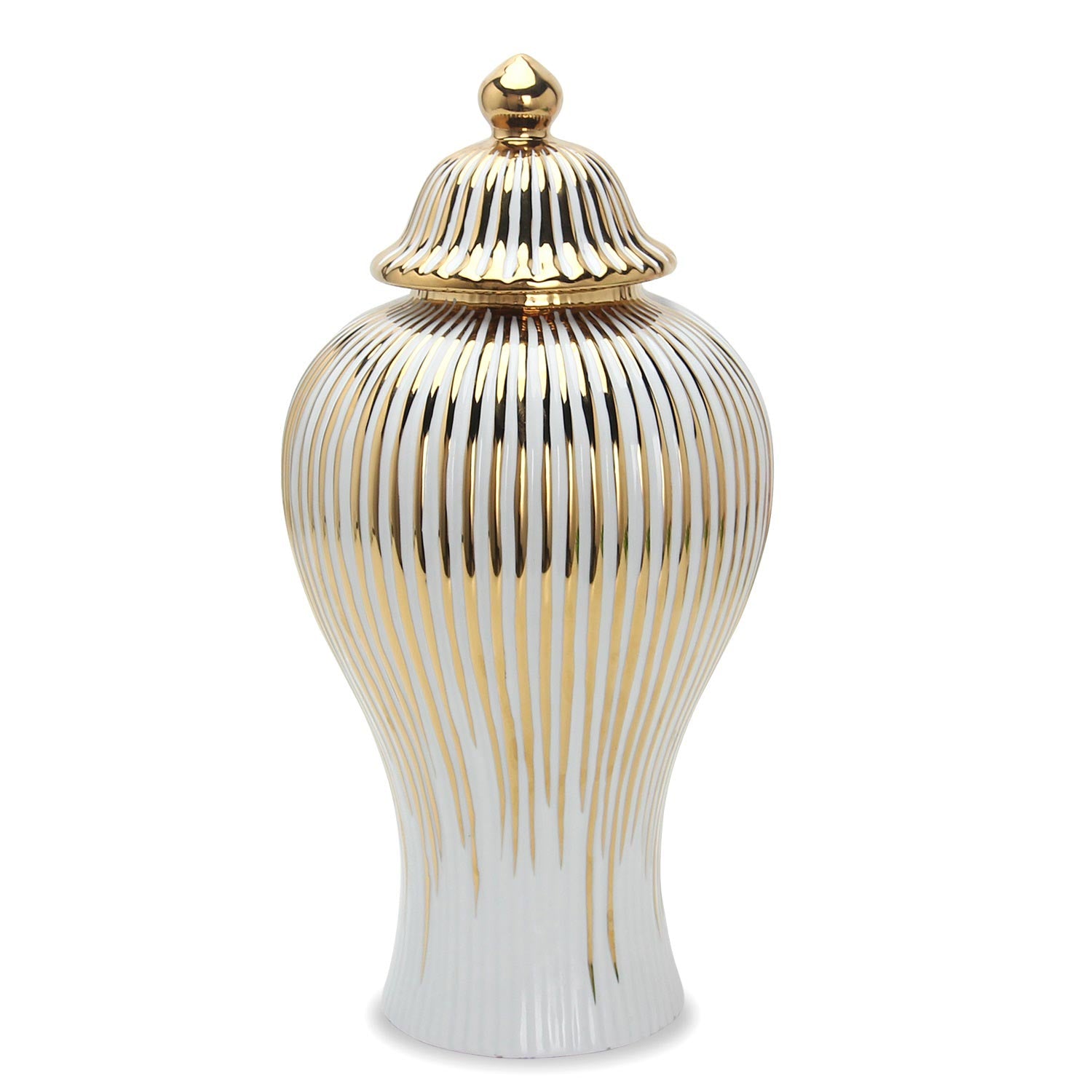 Furnings - White with Gold Design Ceramic Decorative Ginger Jar Vase