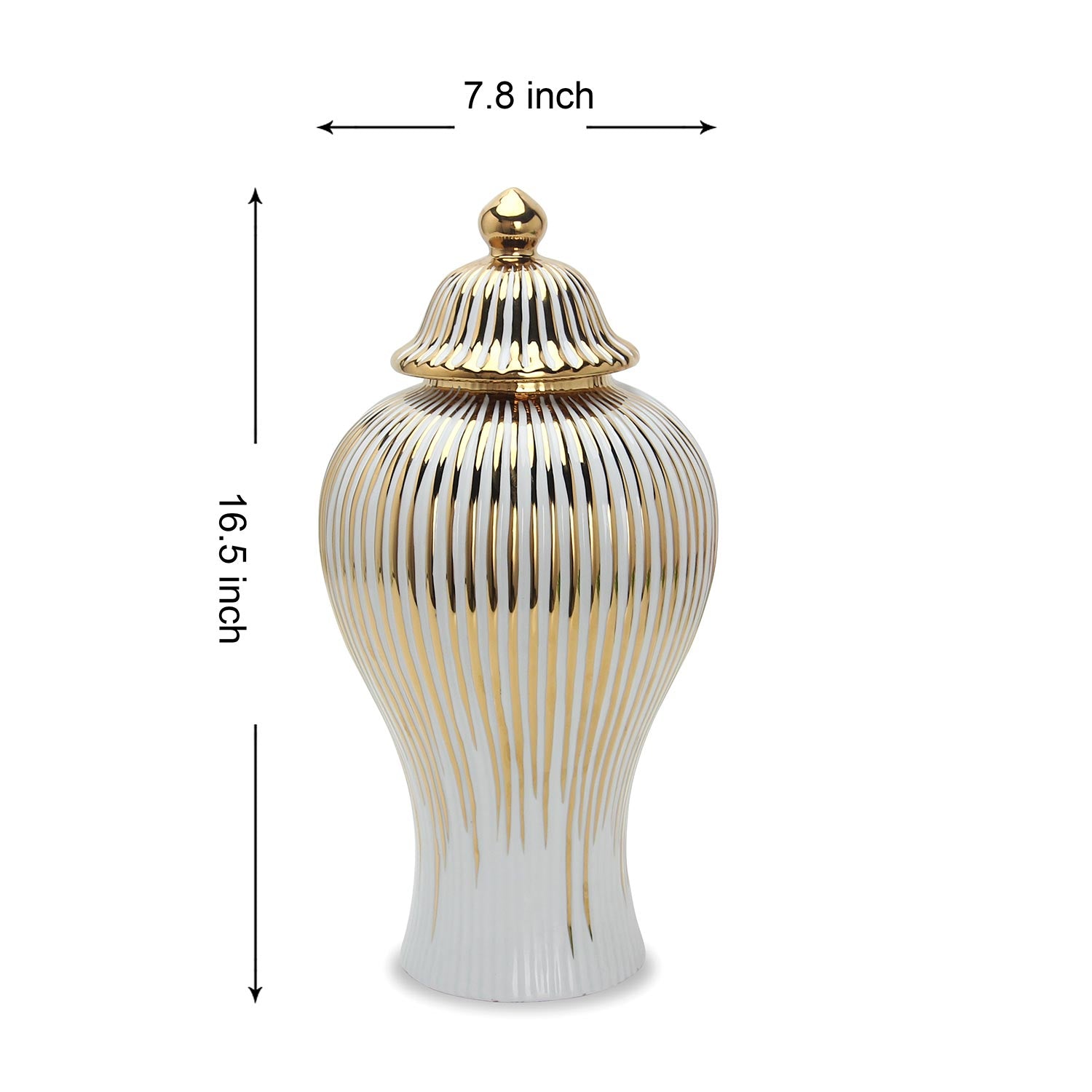 Furnings White with Gold Design Ceramic Decorative Ginger Jar Vase - Large