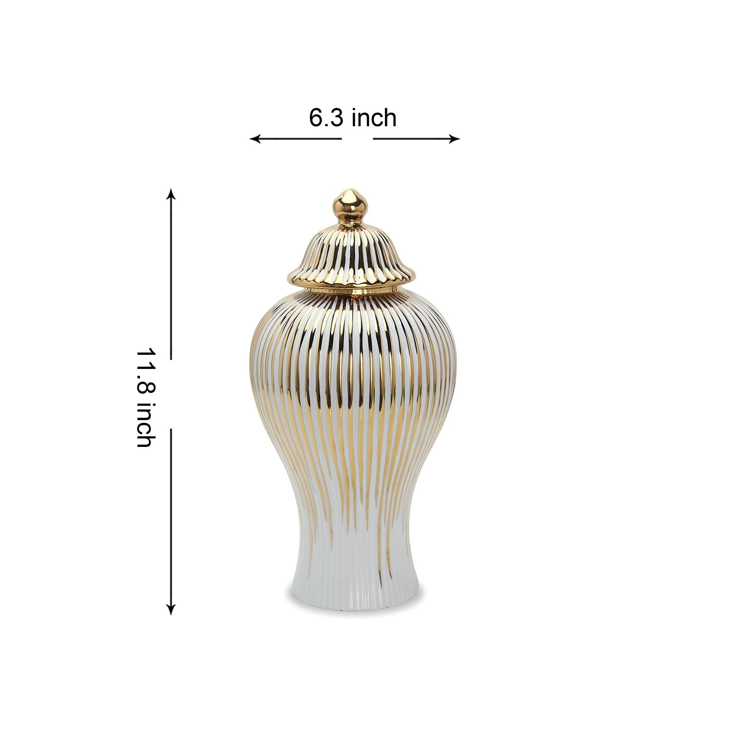 Furnings White with Gold Design Ceramic Decorative Ginger Jar Vase - Large