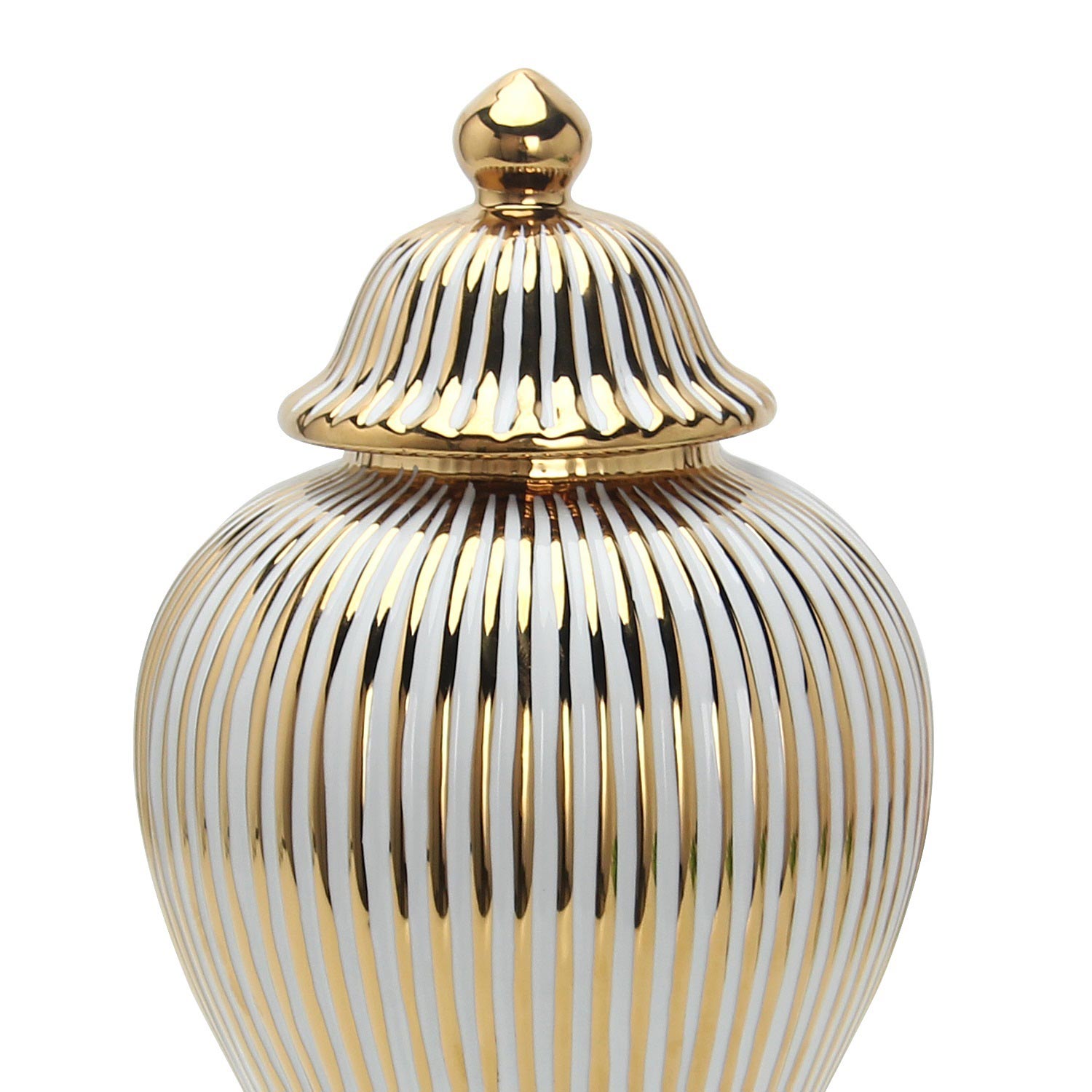 Furnings White with Gold Design Ceramic Decorative Ginger Jar Vase - Large