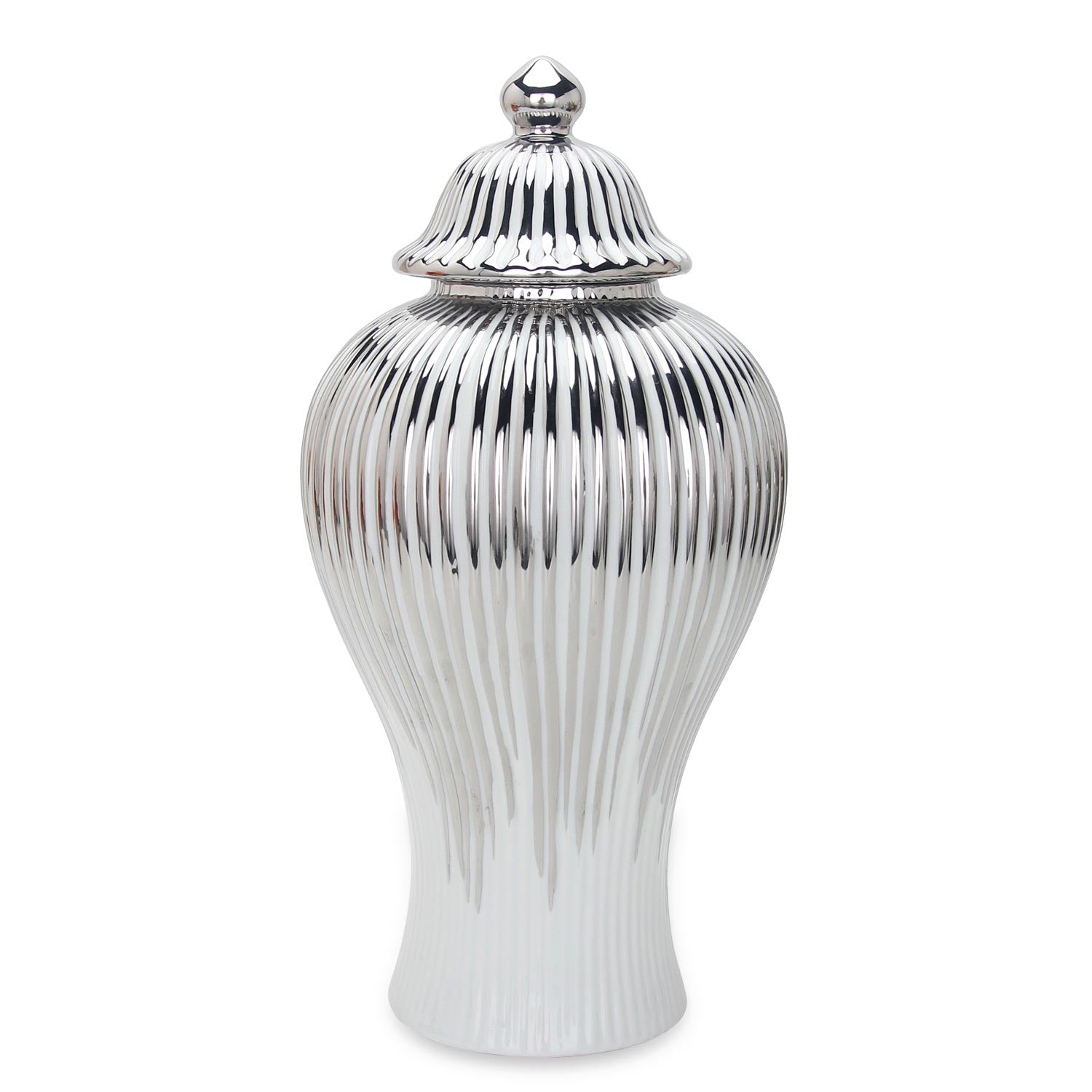 Furnings - White with Silver Design Ceramic Decorative Ginger Jar Vase