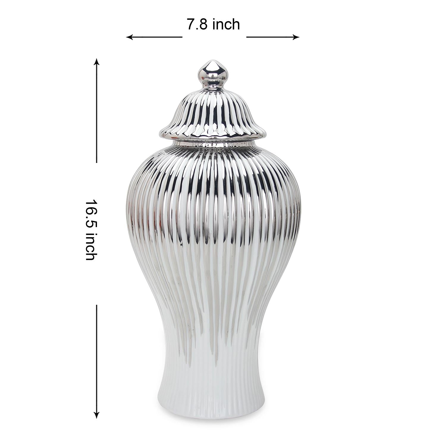 Furnings White with Silver Design Ceramic Decorative Ginger Jar Vase - Small