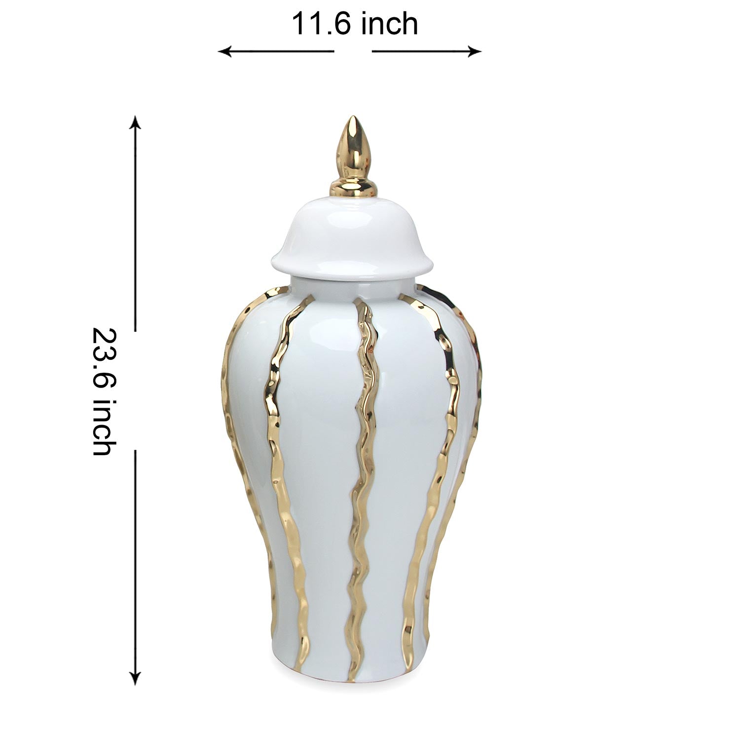 Furnings Elegant White Ceramic Ginger Jar Vase with Gold Accents and Removable Lid - Timeless Home Decor - Large