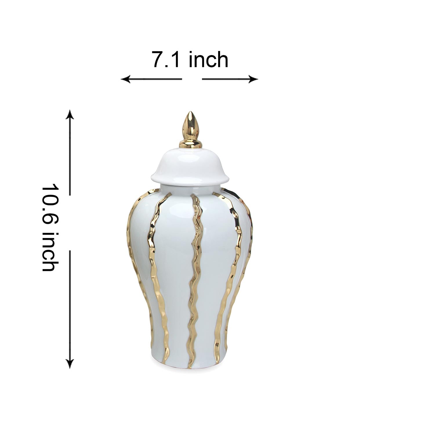 Furnings Elegant White Ceramic Ginger Jar Vase with Gold Accents and Removable Lid - Timeless Home Decor - Large