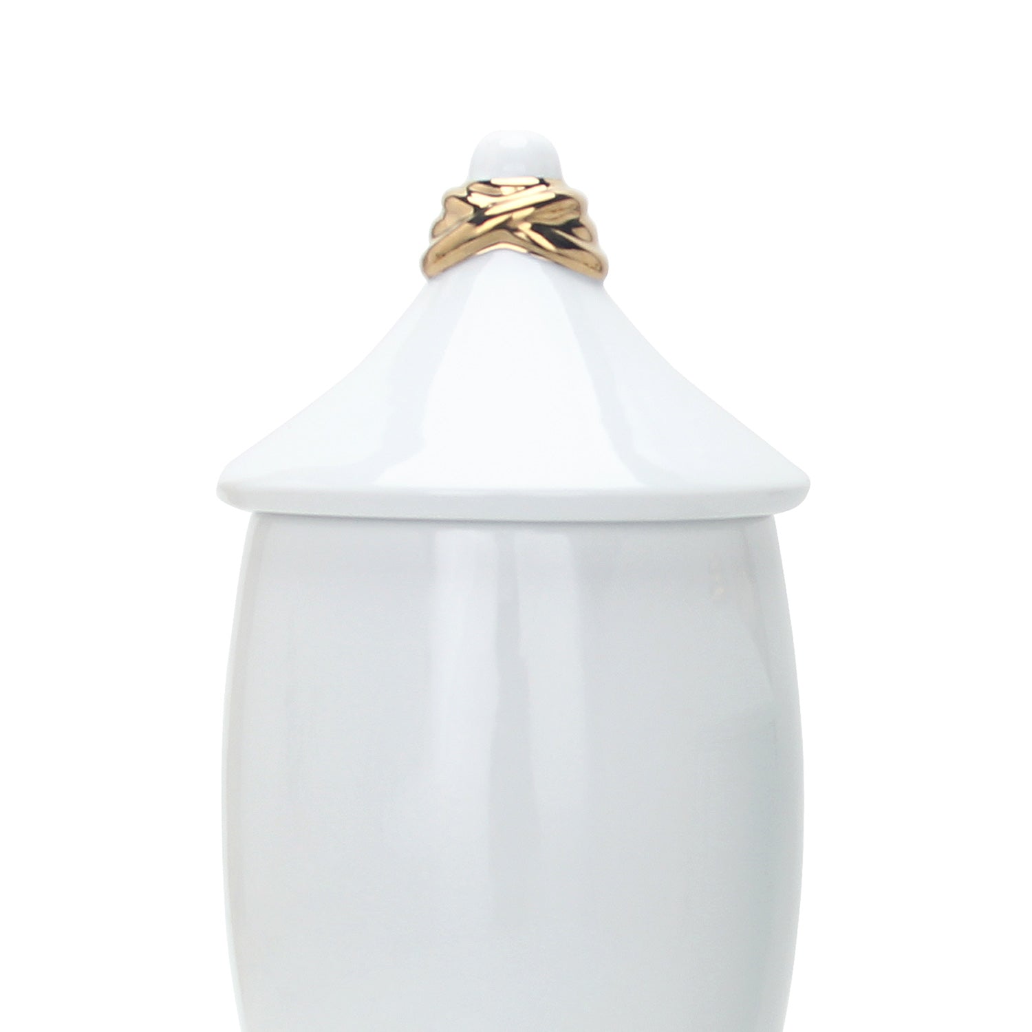 Furnings White Ceramic Decorative Ginger Jar Vase with Gold Accent - Large