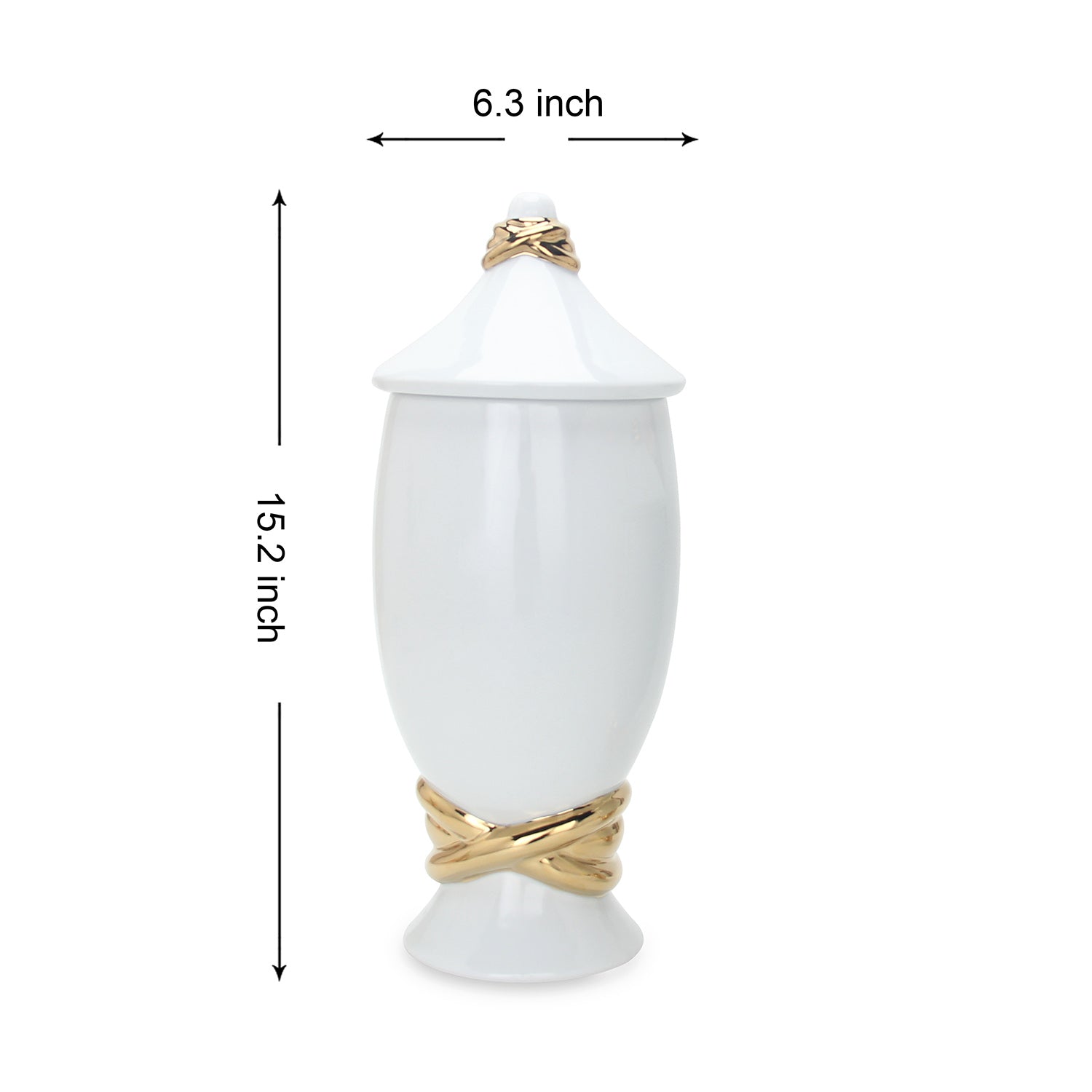 Furnings White Ceramic Decorative Ginger Jar Vase with Gold Accent - Large