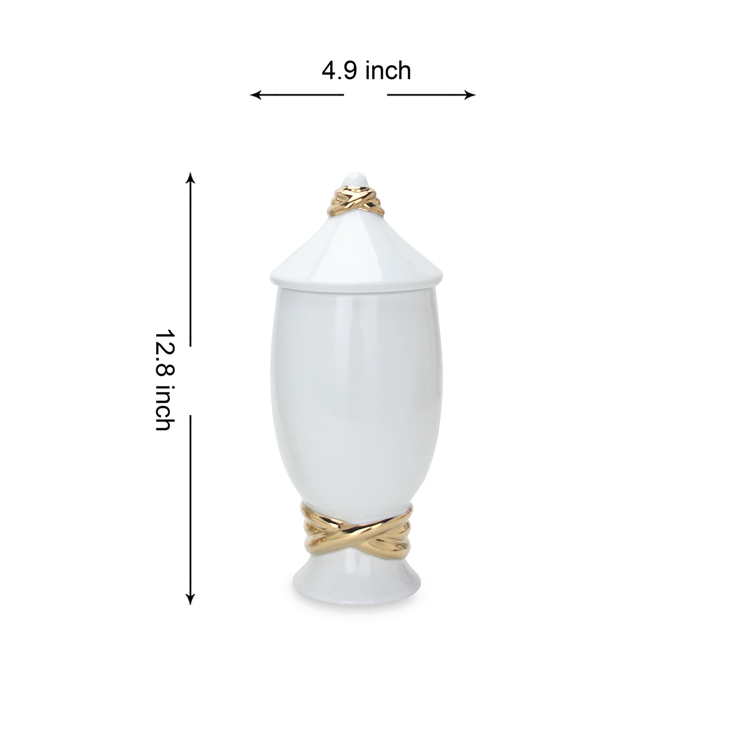 Furnings White Ceramic Decorative Ginger Jar Vase with Gold Accent - Large