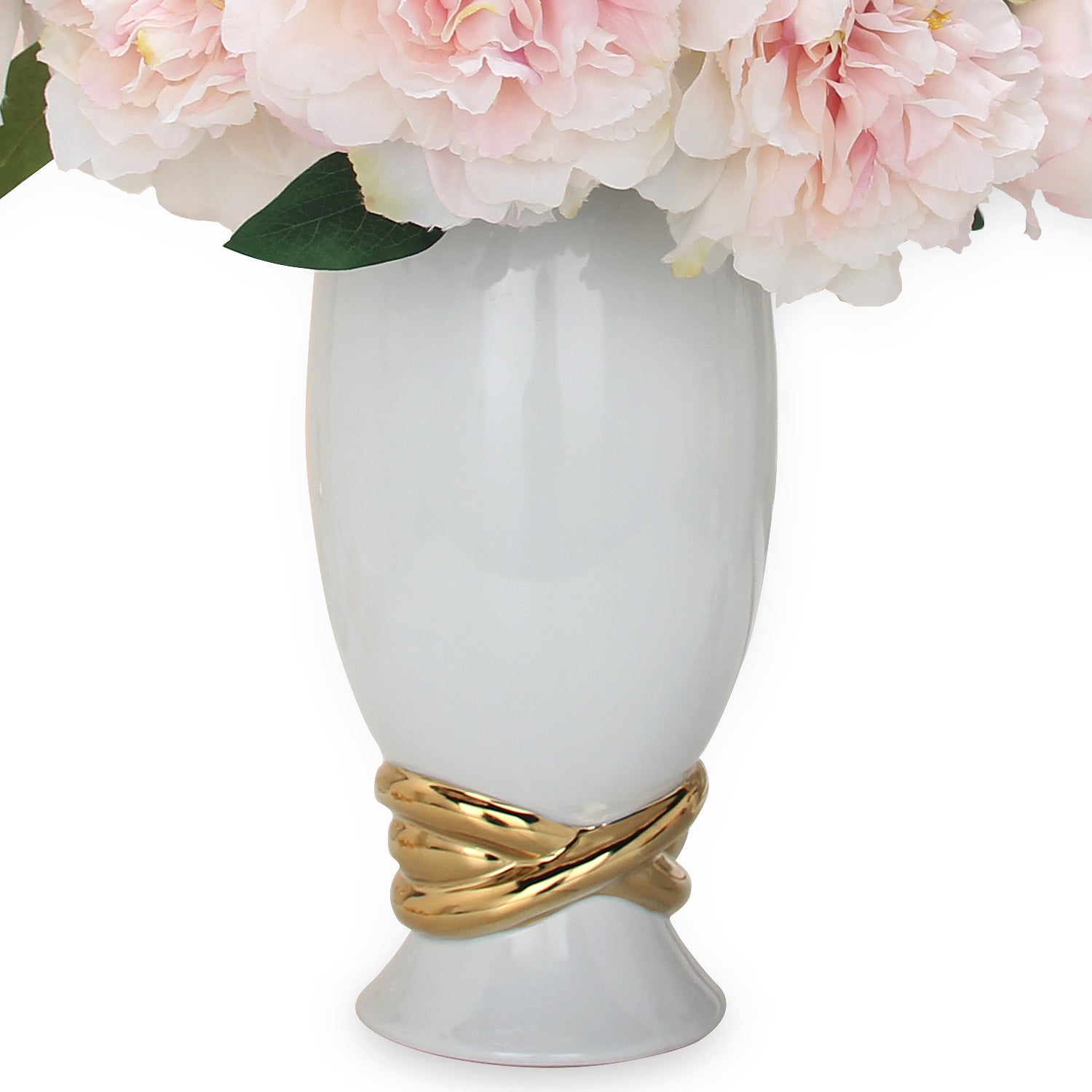 Furnings White Ceramic Decorative Ginger Jar Vase with Gold Accent - Small