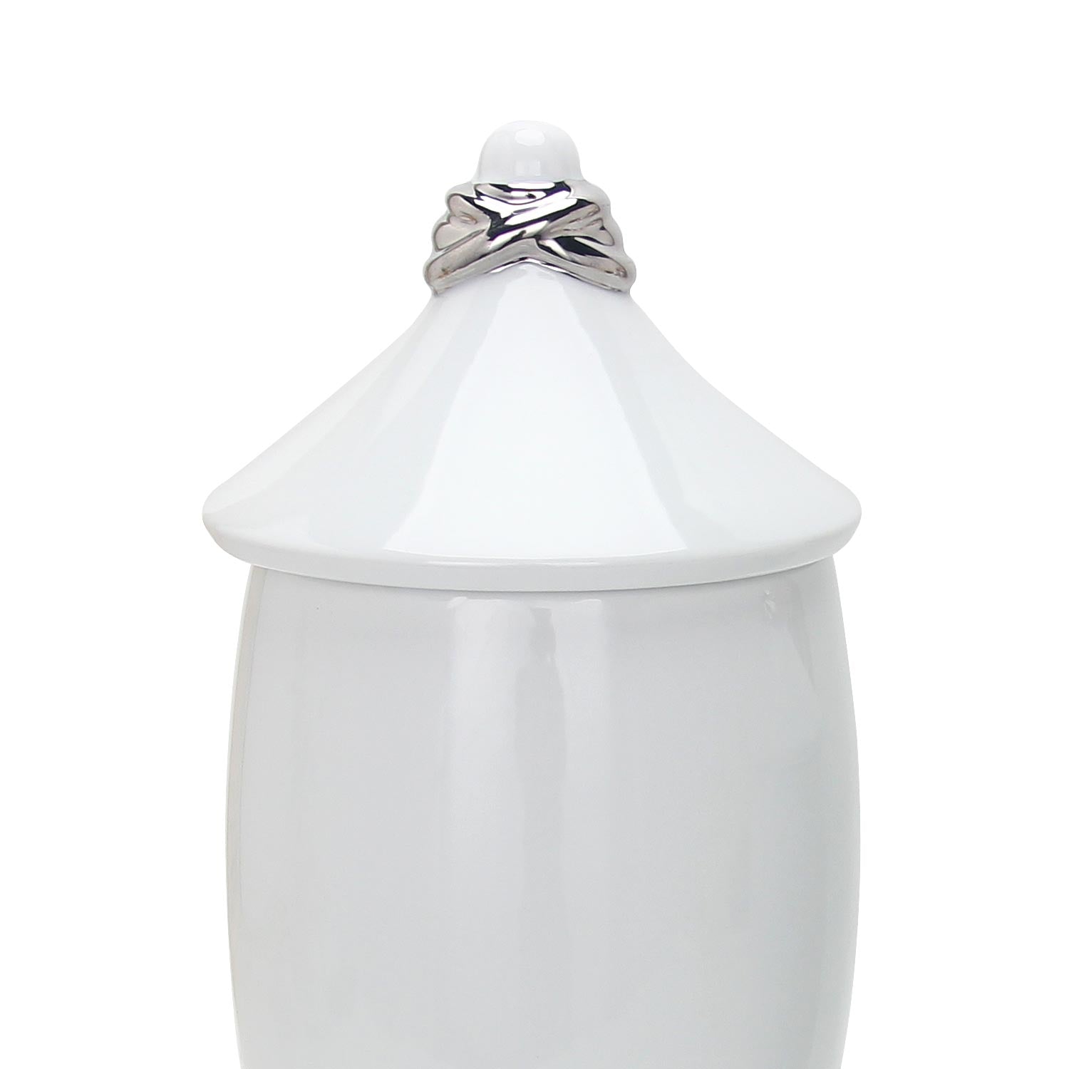 Furnings White Ceramic Decorative Ginger Jar Vase with Silver Accent - Large