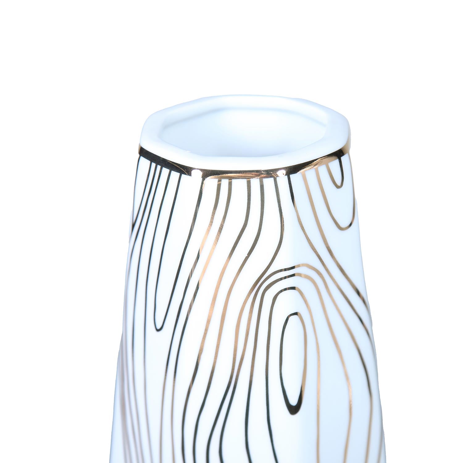 Furnings - White Ceramic Vase with Gold Wood Grain Design in Elegant and Versatile Home Decor